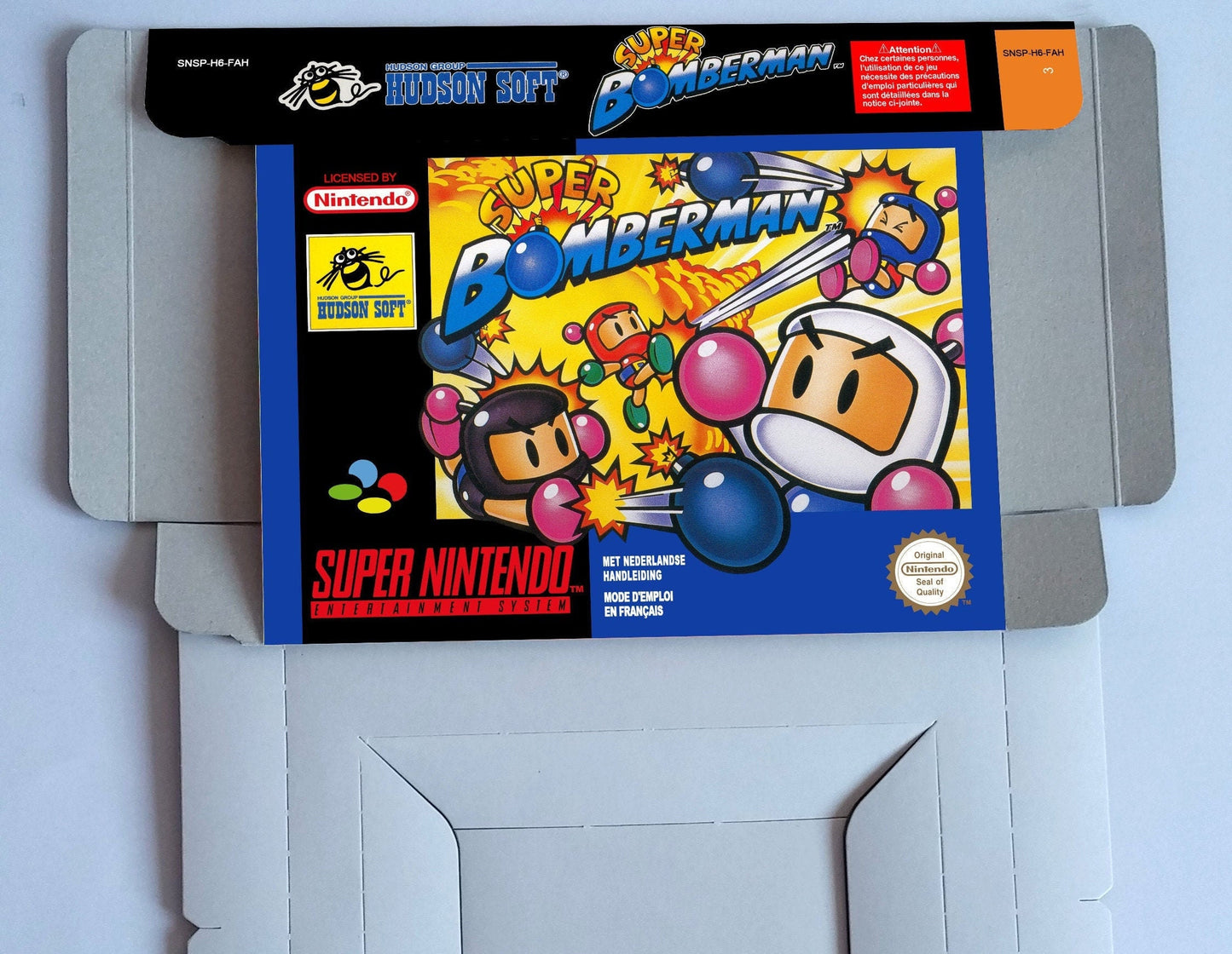 Super Bomberman - box with inner tray option - NTSC or PAL - Super Nintendo/ SNES- thick cardboard.