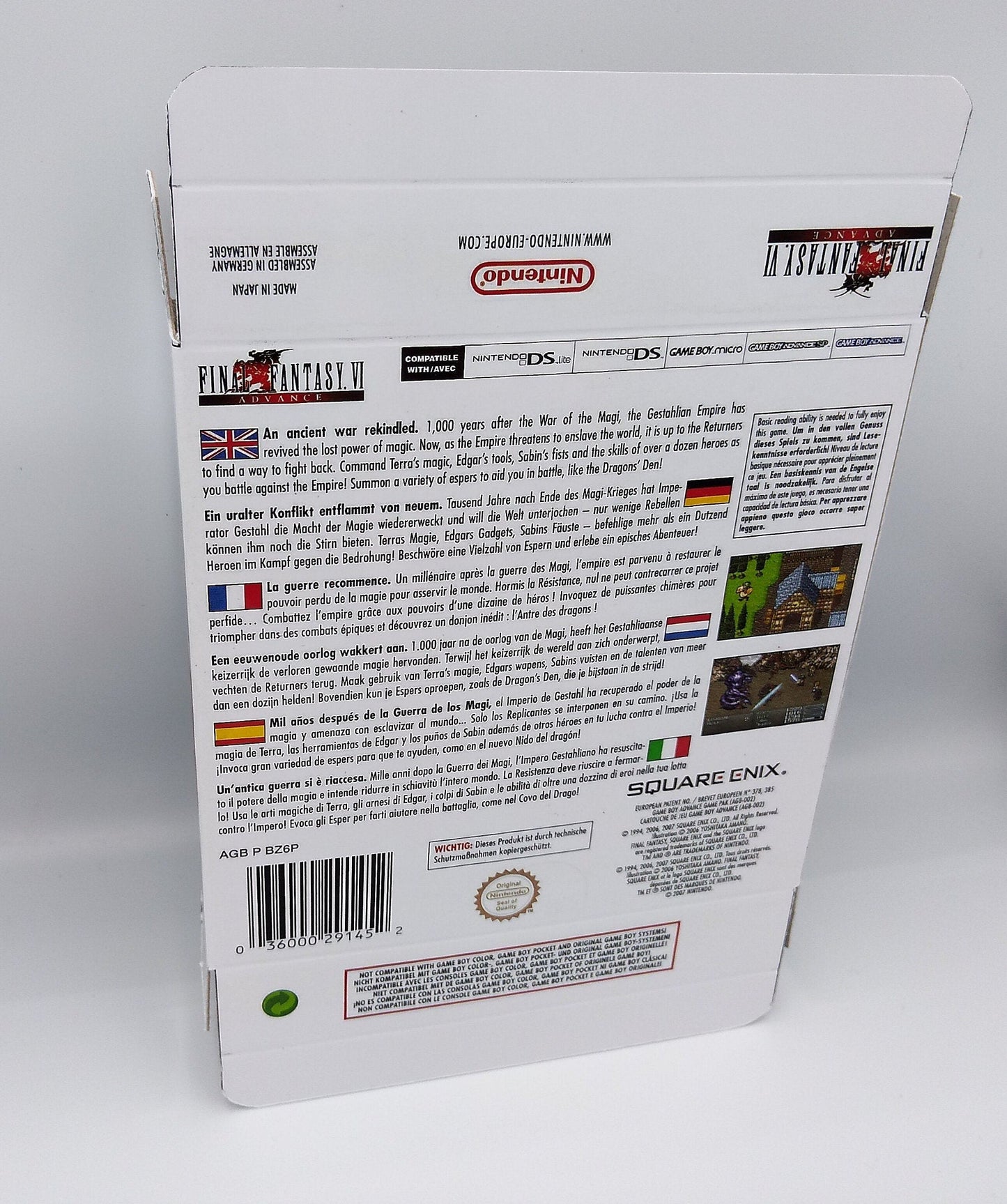 Final Fantasy VI Advance - box with inner tray option - Pal or NTSC - Game Boy advance/ GBA - thick cardboard. Top Quality!