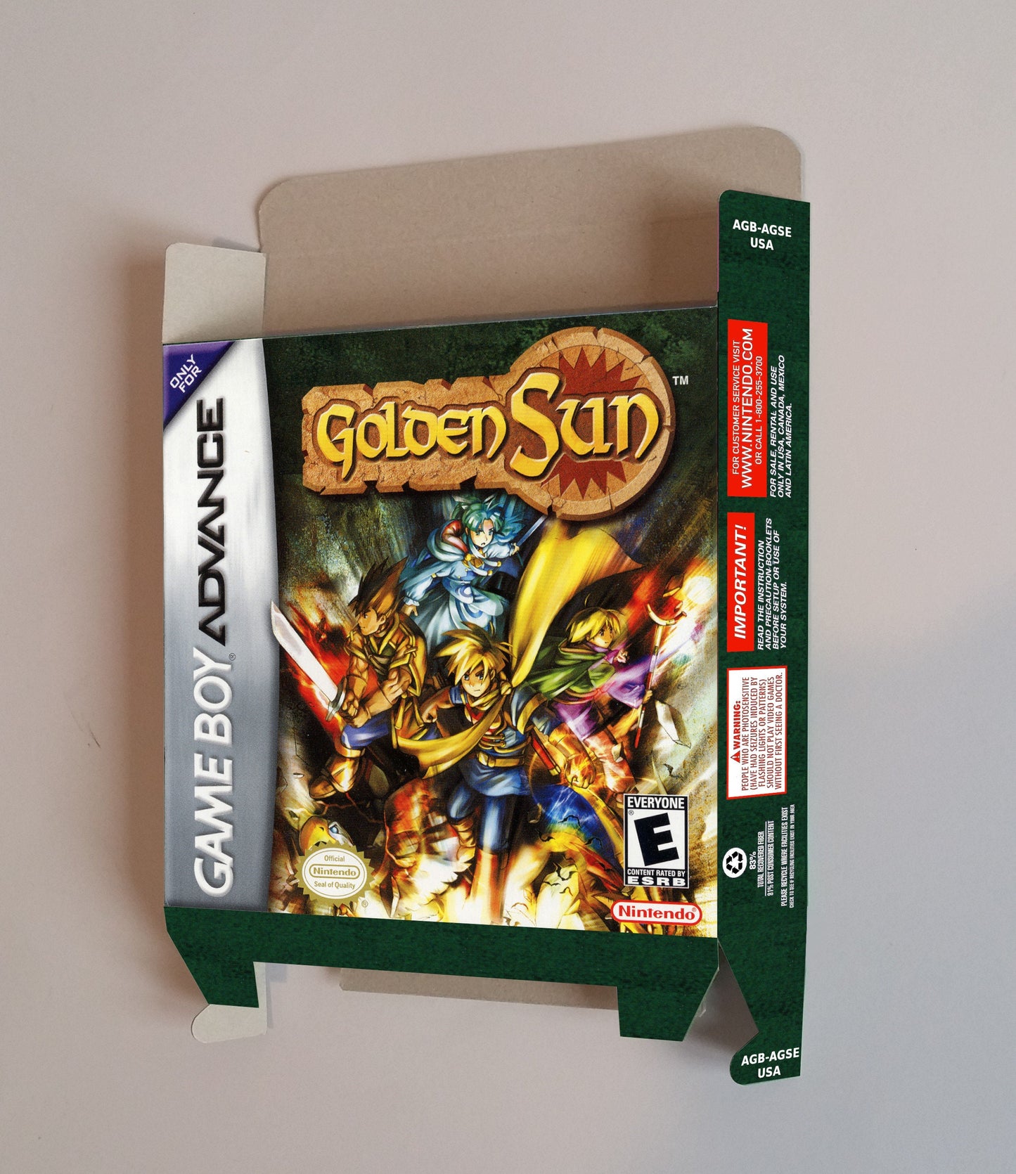 Golden Sun - box with inner tray option - PAL or NTSC - Game Boy Advance/ GBA - thick cardboard. Top Quality !!