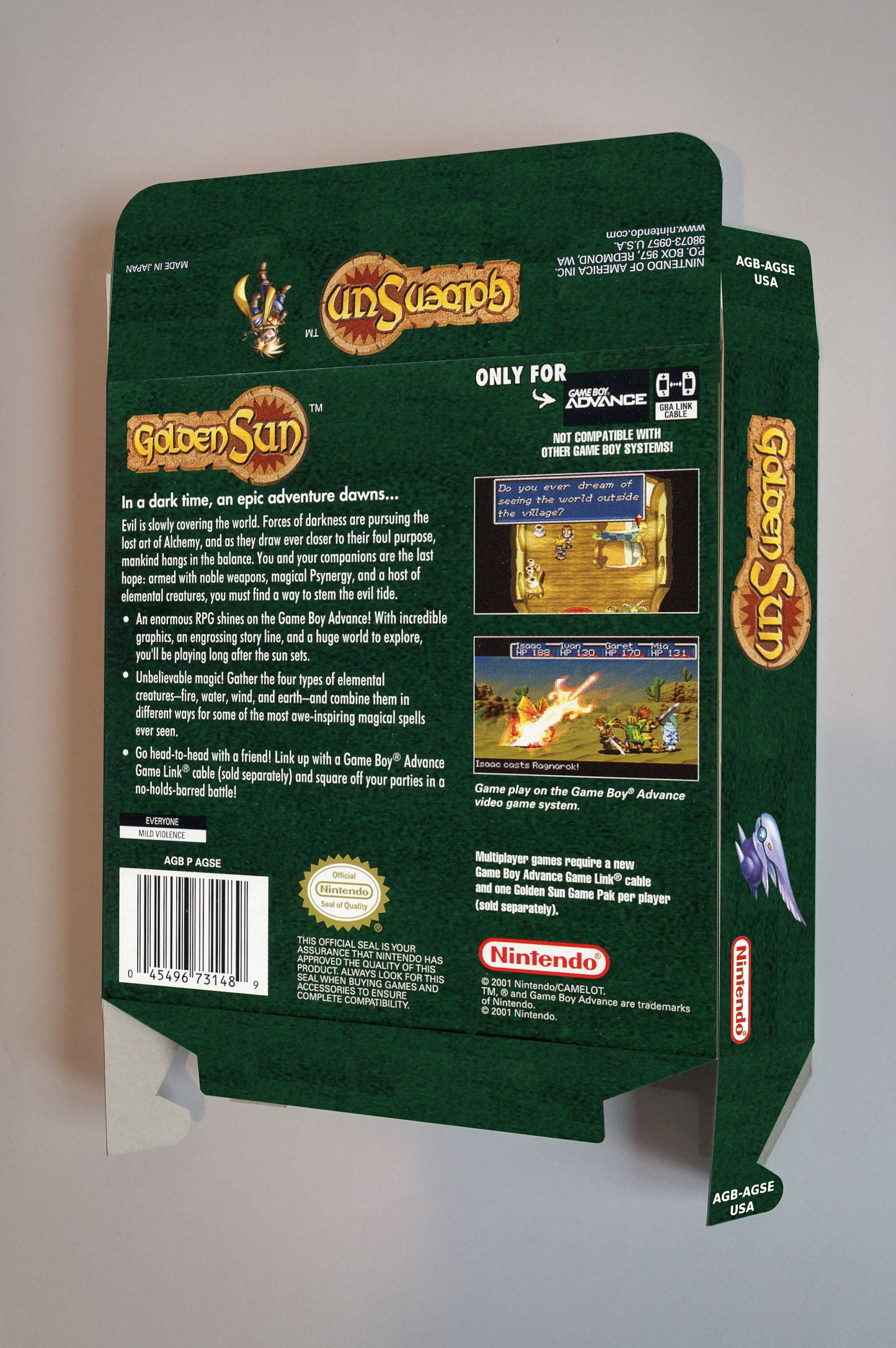 Golden Sun - box with inner tray option - PAL or NTSC - Game Boy Advance/ GBA - thick cardboard. Top Quality !!