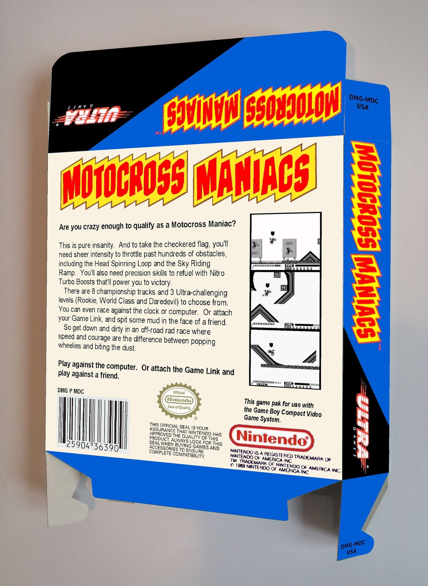 Motocross Maniacs - box with inner tray option - Game Boy/ GB - thick cardboard. Top Quality !!