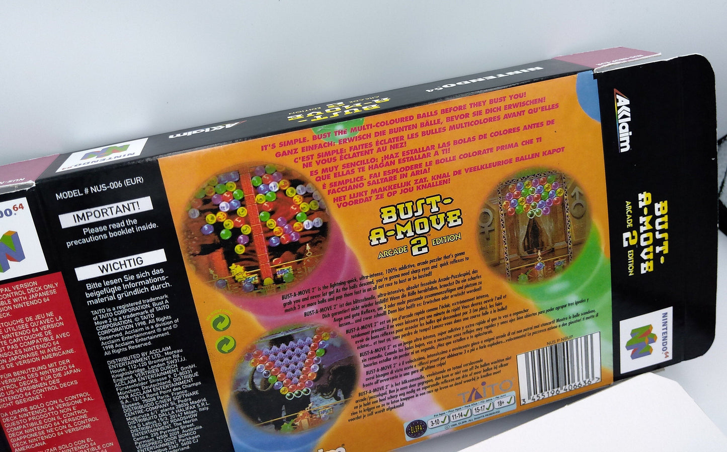 Bust A Move 2 Arcade Edition - box with inner tray option - PAL or NTSC - N64 - thick cardboard as in the original. Top Quality !!