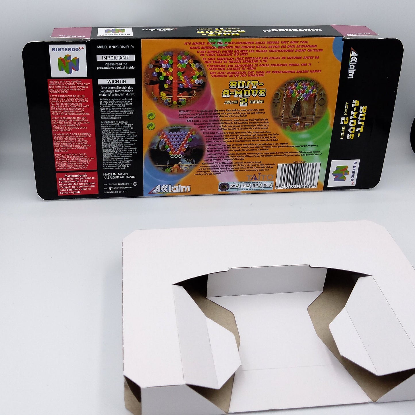 Bust A Move 2 Arcade Edition - box with inner tray option - PAL or NTSC - N64 - thick cardboard as in the original. Top Quality !!