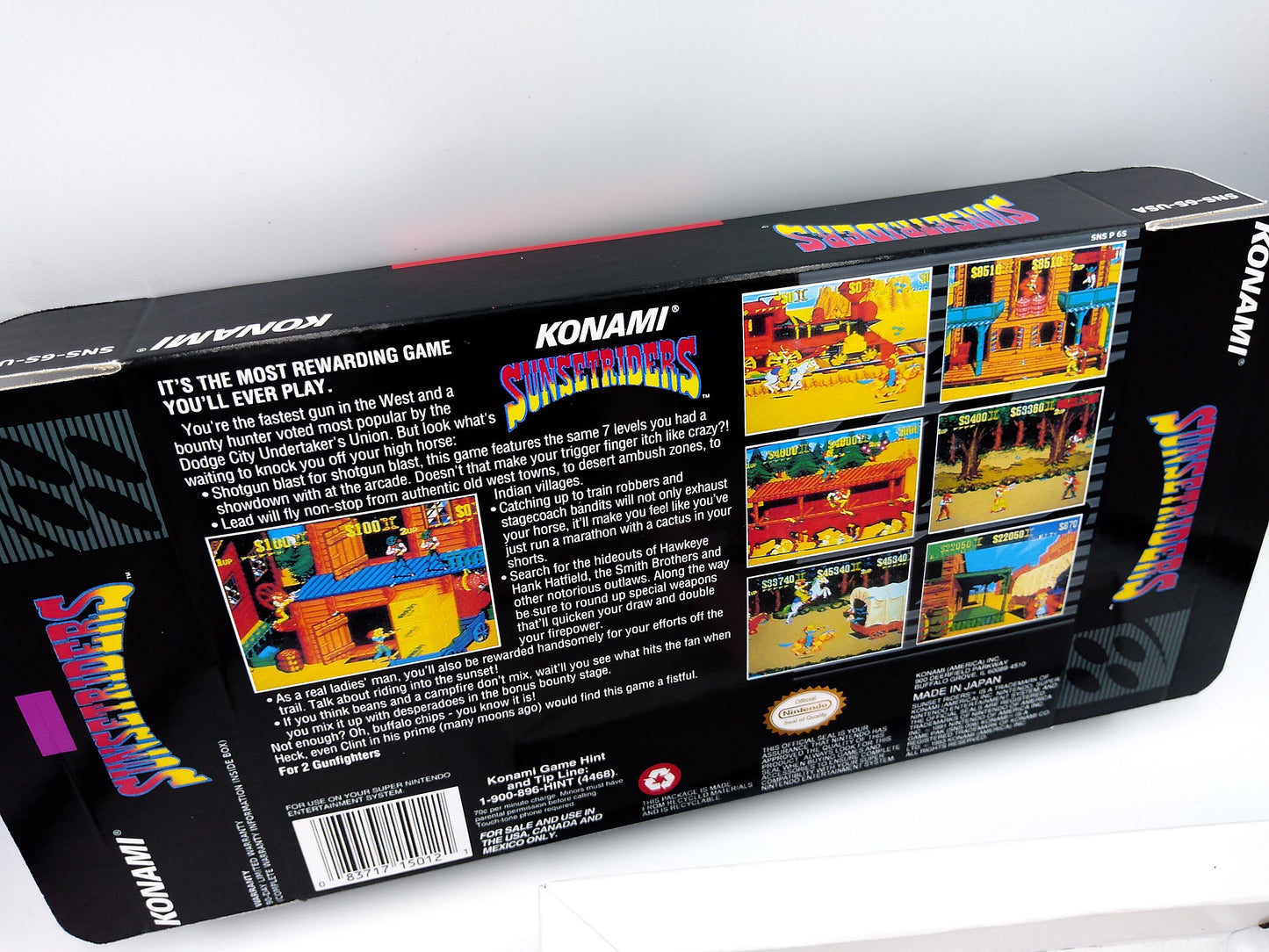 Sunset Riders - NTSC or PAL - box with inner tray option - SNES - thick cardboard as in the original. Top Quality