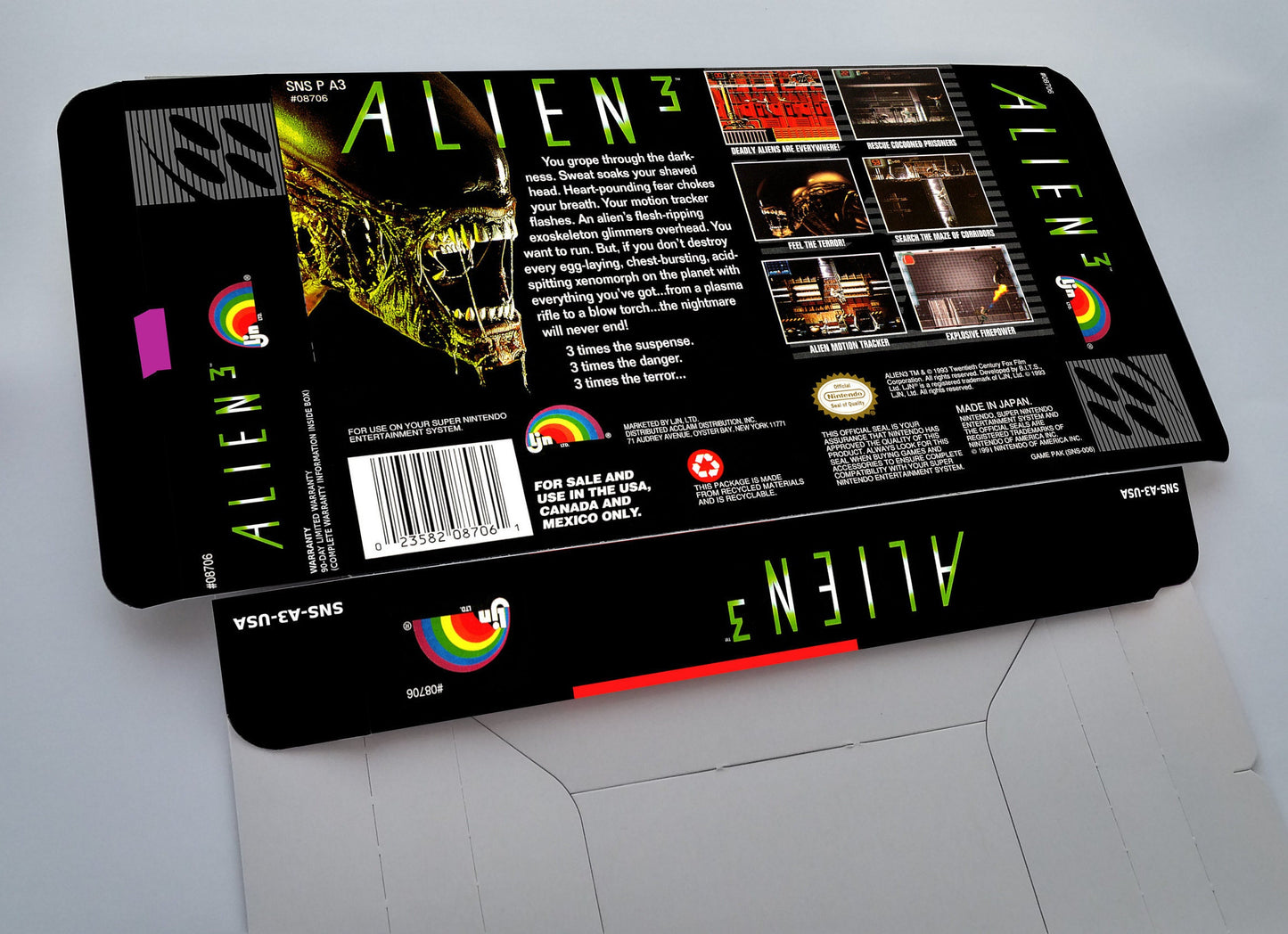 Alien 3 - box with inner tray option - PAL or NTSC region - Super Nintendo/ SNES - thick cardboard. Top Quality !!