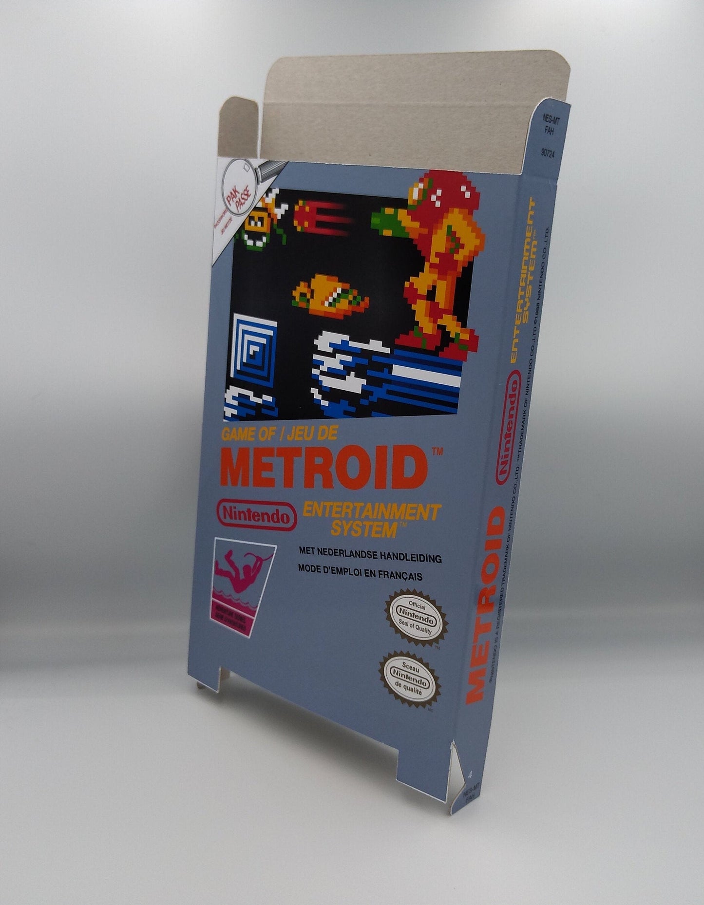 Metroid - box replacement only - NES - Replacement Box, Manual, Dust Cover, Block - NTSC or PAL - thick cardboard as in the original. Top Quality !