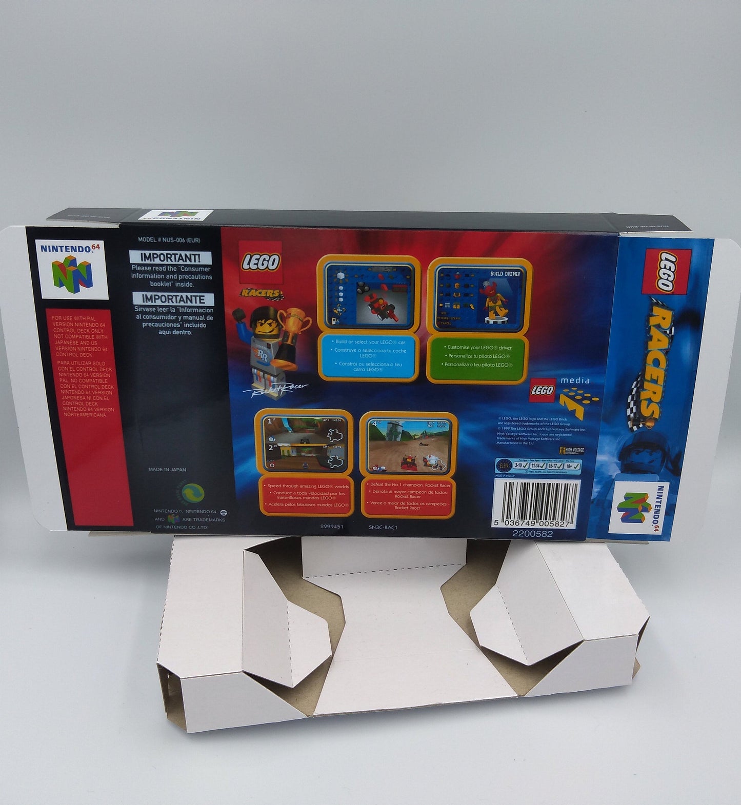 Lego Racers - PAL - N64/ NINTENDO 64- box replacement with insert option - thick cardboard as in the original. Top Quality !
