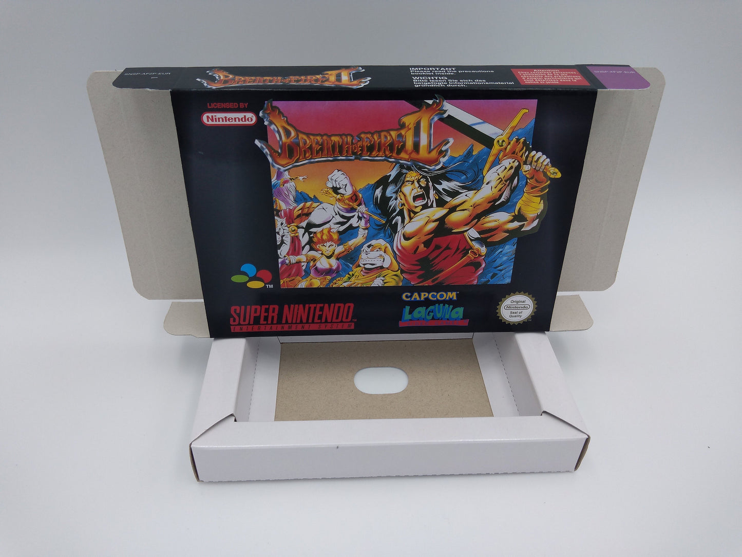 Breath of Fire 2 - box with inner tray option - NTSC or PAL - SNES - thick cardboard as in the original. Top Quality !!