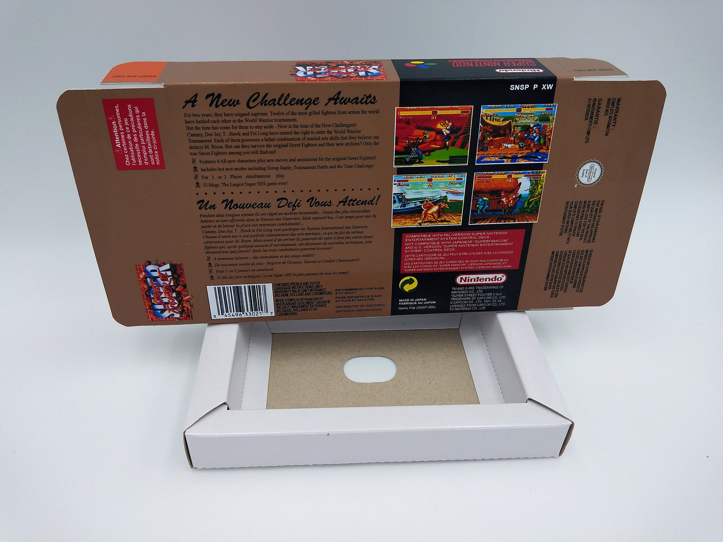 Super Street Fighter II - box with inner tray option - PAL or ntsc region - Super Nintendo/ SNES - thick cardboard. Top Quality !!