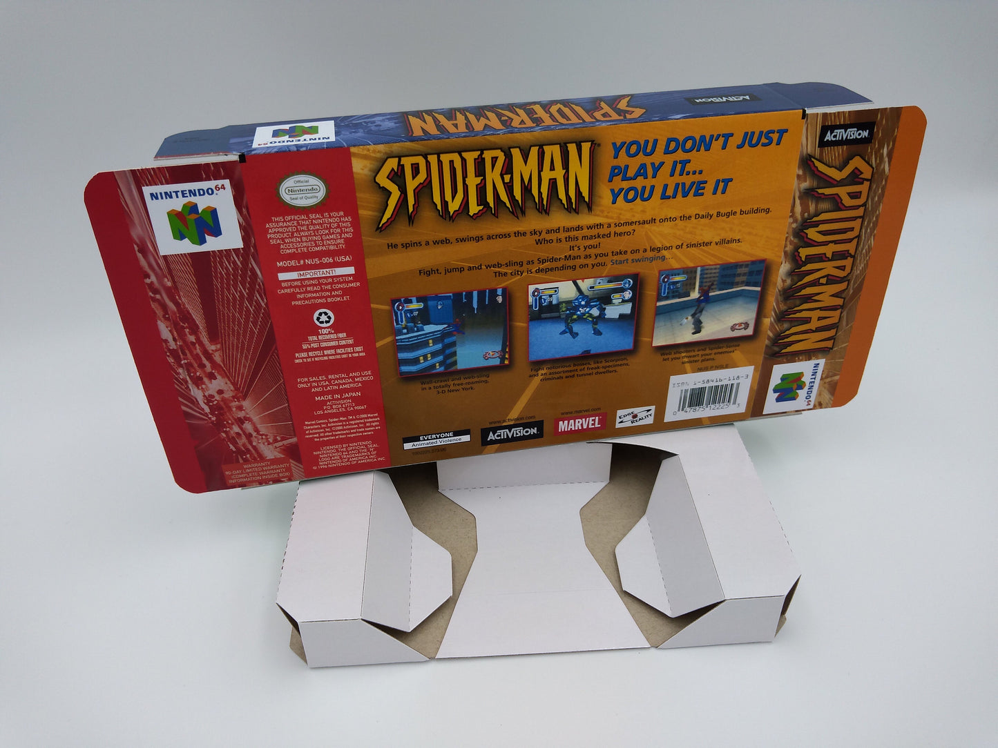 Spider-Man - box with inner tray option - NTSC - Nintendo 64 - thick cardboard. Top Quality !!
