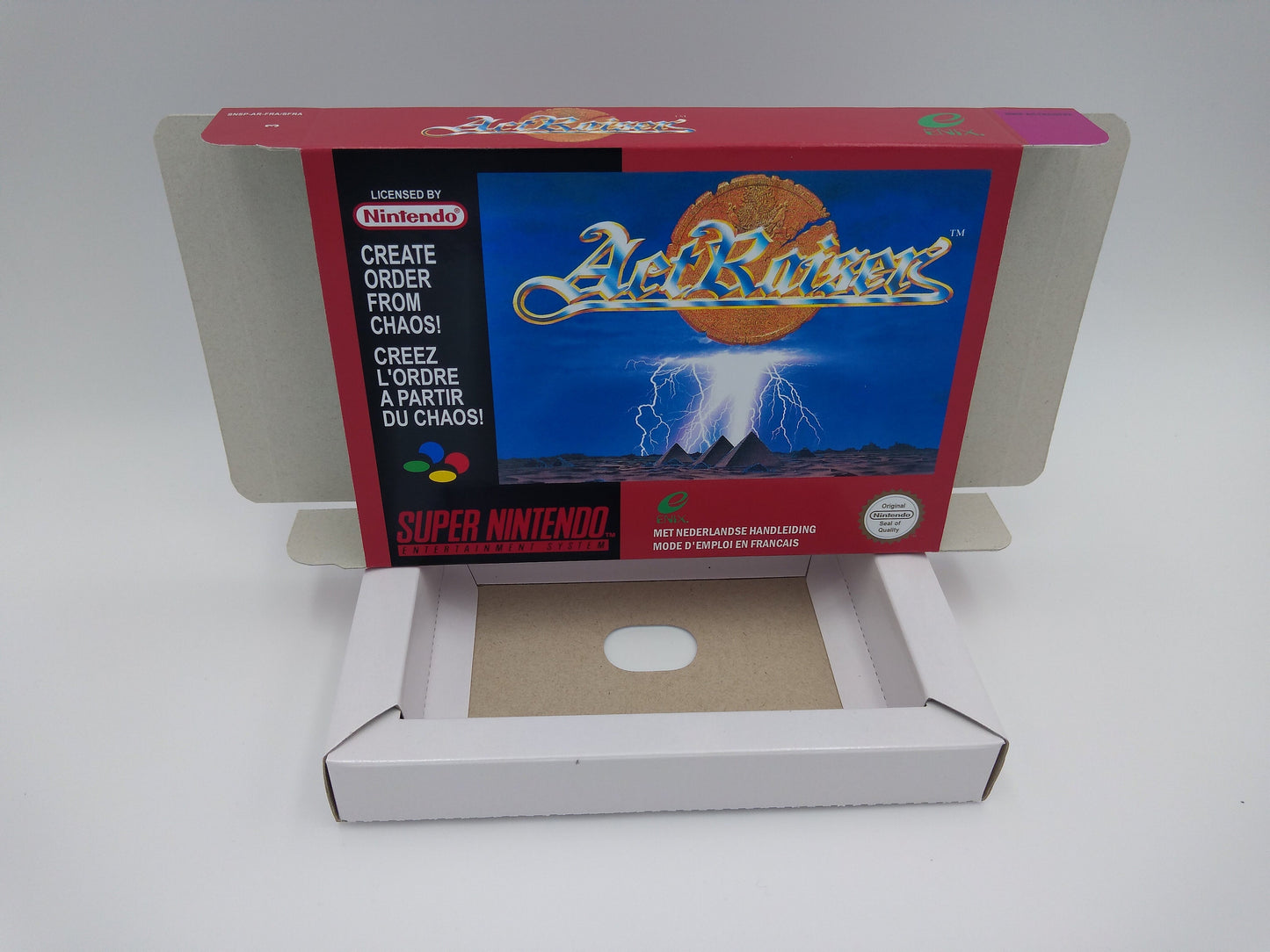 ActRaiser - NTSC or PAL - box with inner tray option - SNES - thick cardboard as in the original. Top Quality !!