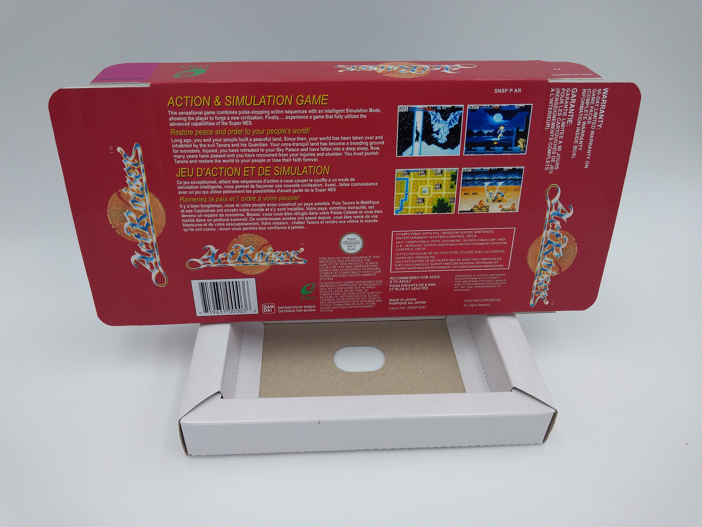 ActRaiser - NTSC or PAL - box with inner tray option - SNES - thick cardboard as in the original. Top Quality !!