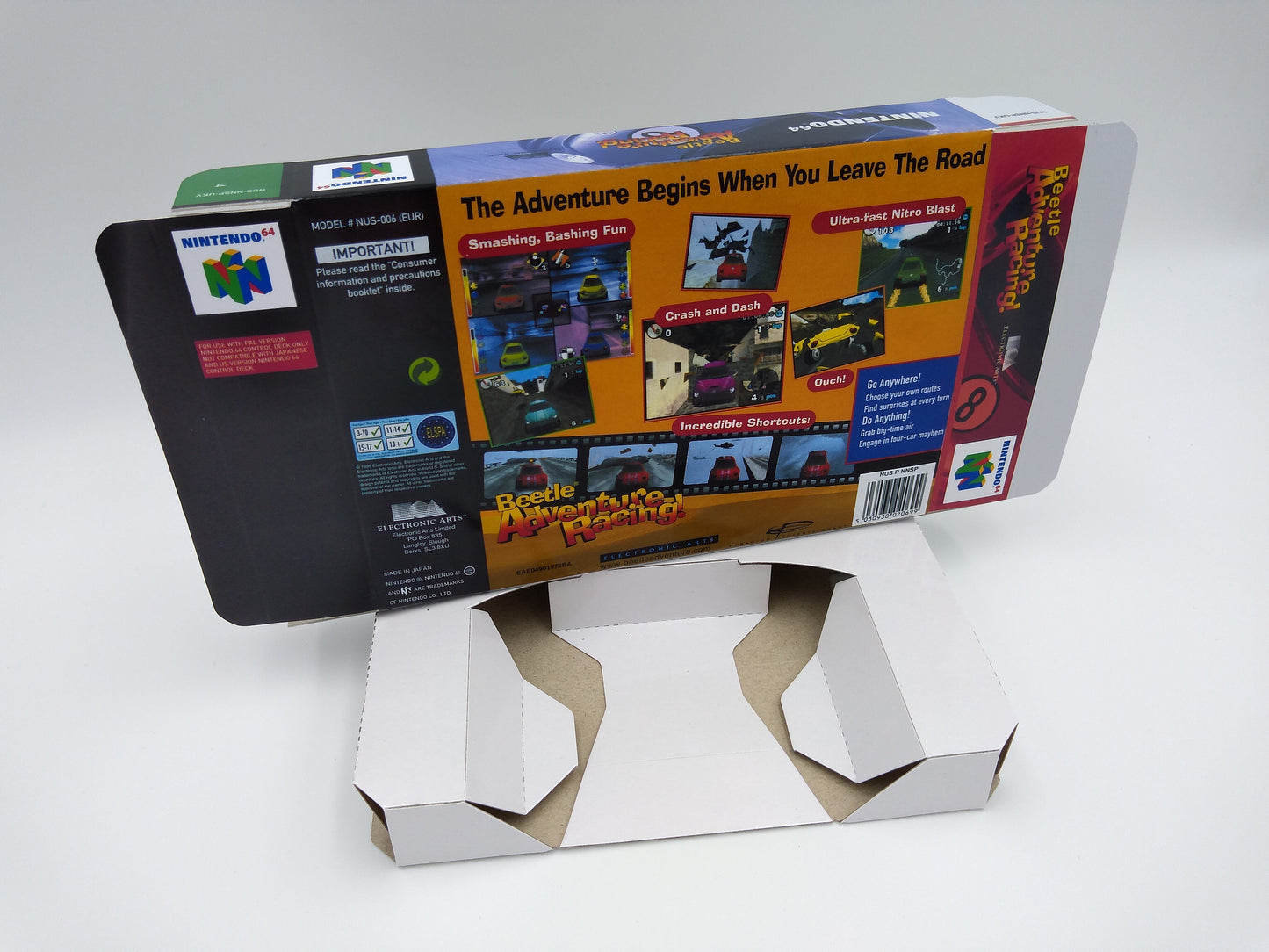 Beetle Adventure Racing - box with inner tray option - NTSC, PAL or Australian PAL - Nintendo 64/ N64 - thick cardboard as in the original.