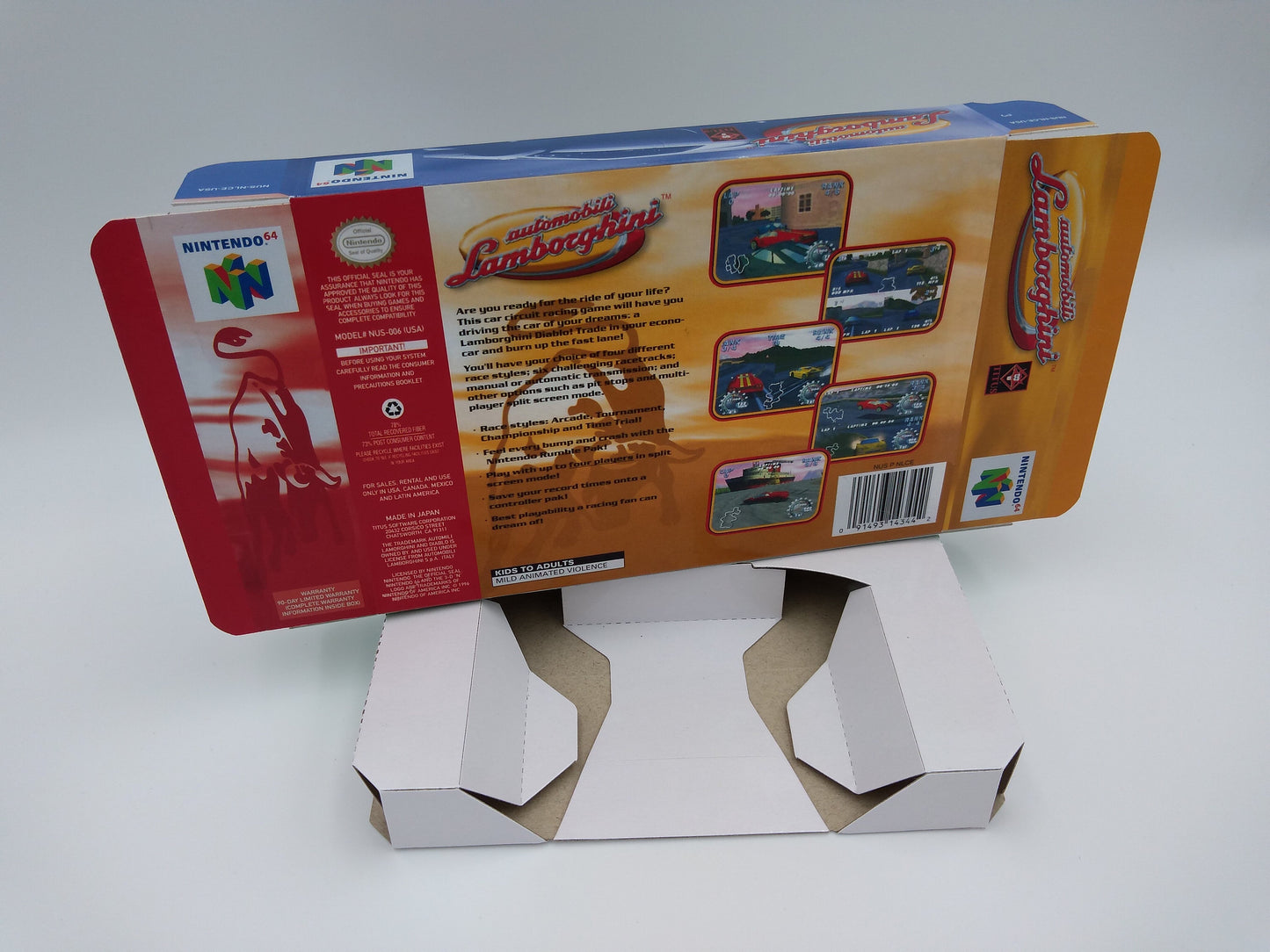 Automobili Lamborghini - box with inner tray option - NTSC, PAL or Australian PAL - Nintendo 64/ N64 - thick cardboard as in the original.