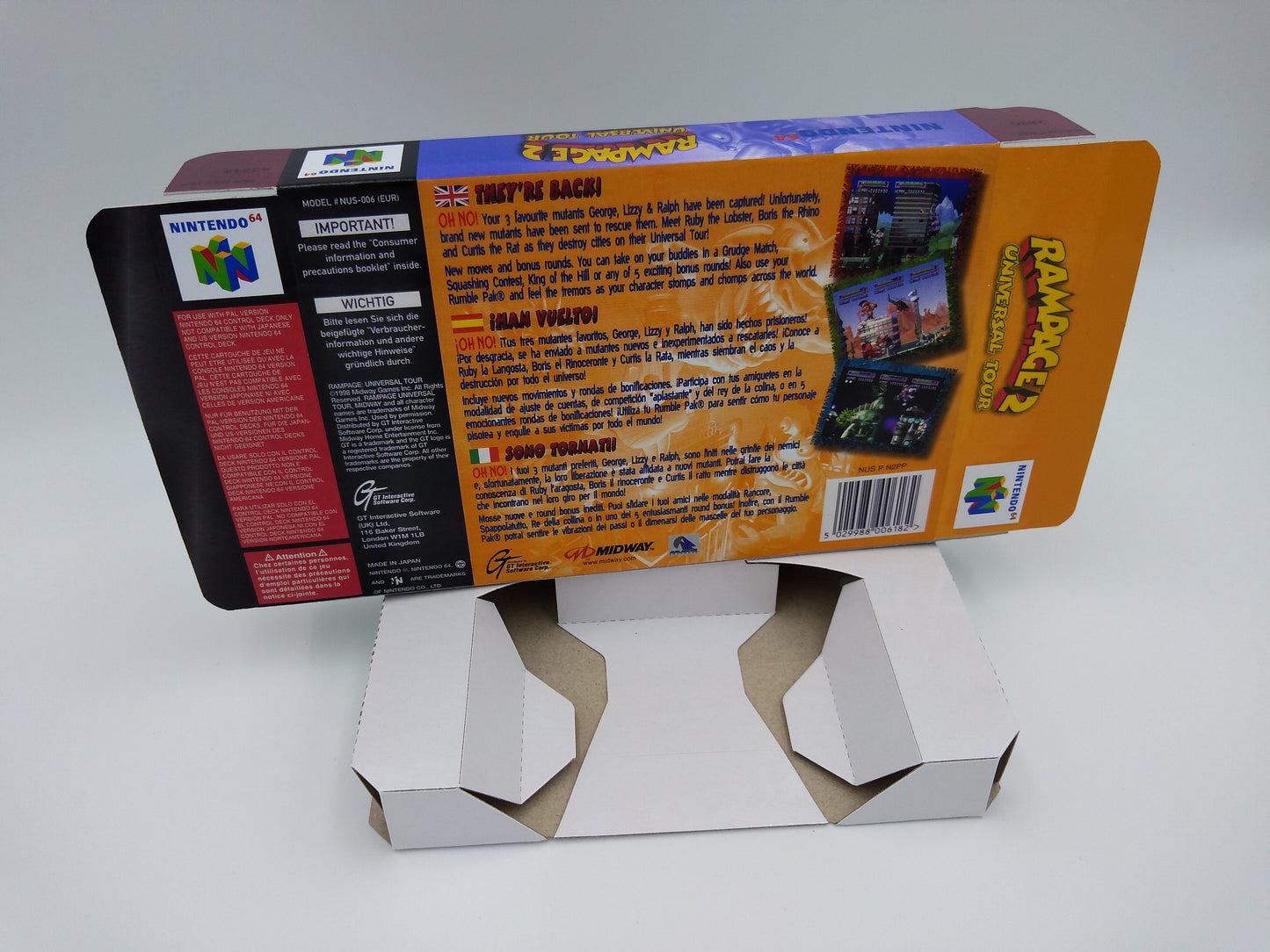 Rampage 2 Universal Tour - box with inner tray option - PAL or Australian PAL - Nintendo 64 - thick cardboard. Top Quality !!