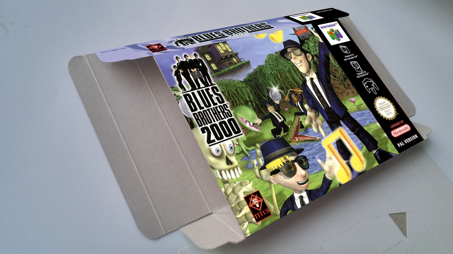 Blues Brothers 2000 - box with inner tray option - NTSC, PAL or Australian PAL - Nintendo 64/ N64 - thick cardboard as in the original.