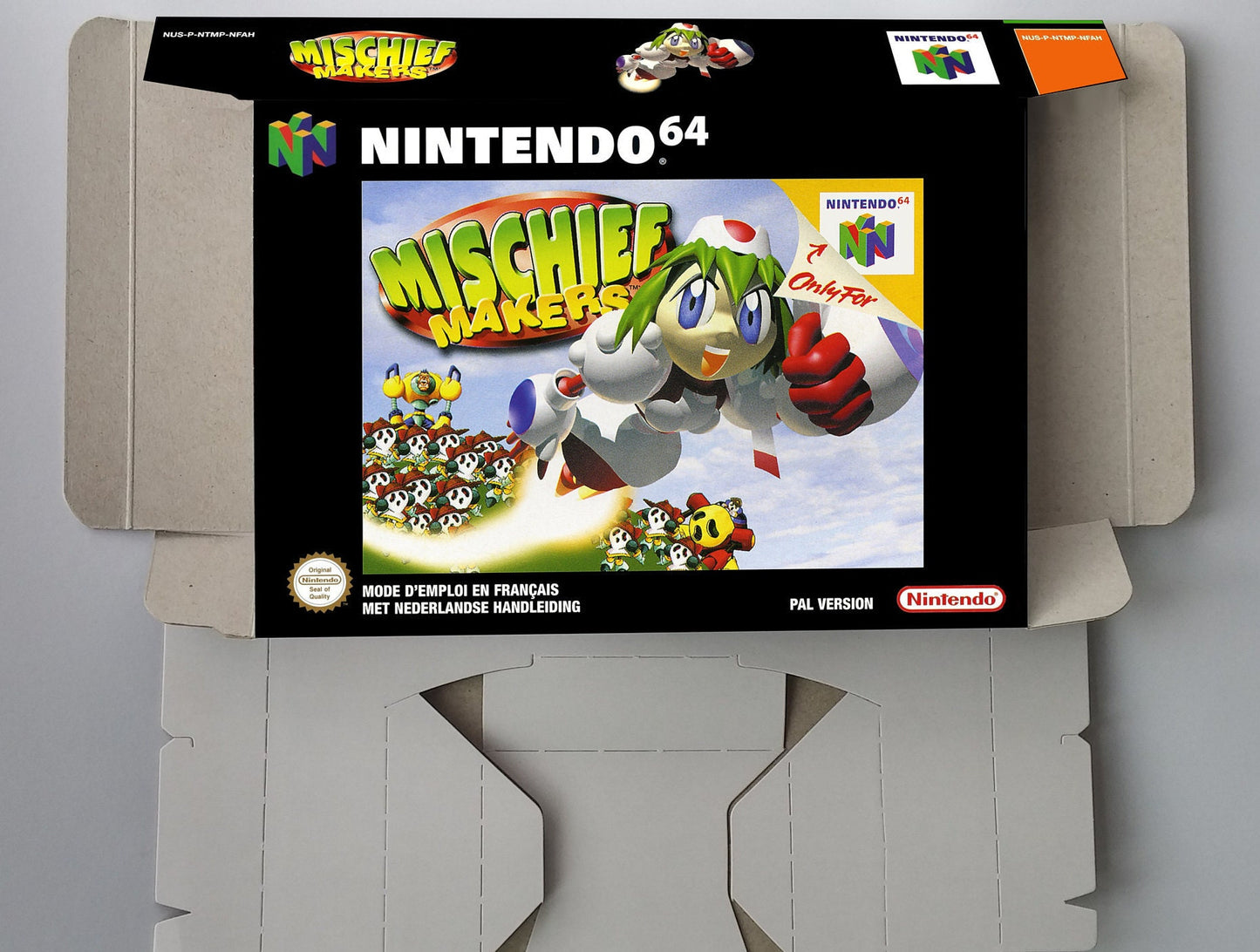 Mischief Makers - box with inner tray option - PAL or NTSC - Nintendo 64 - thick cardboard. Top Quality !!