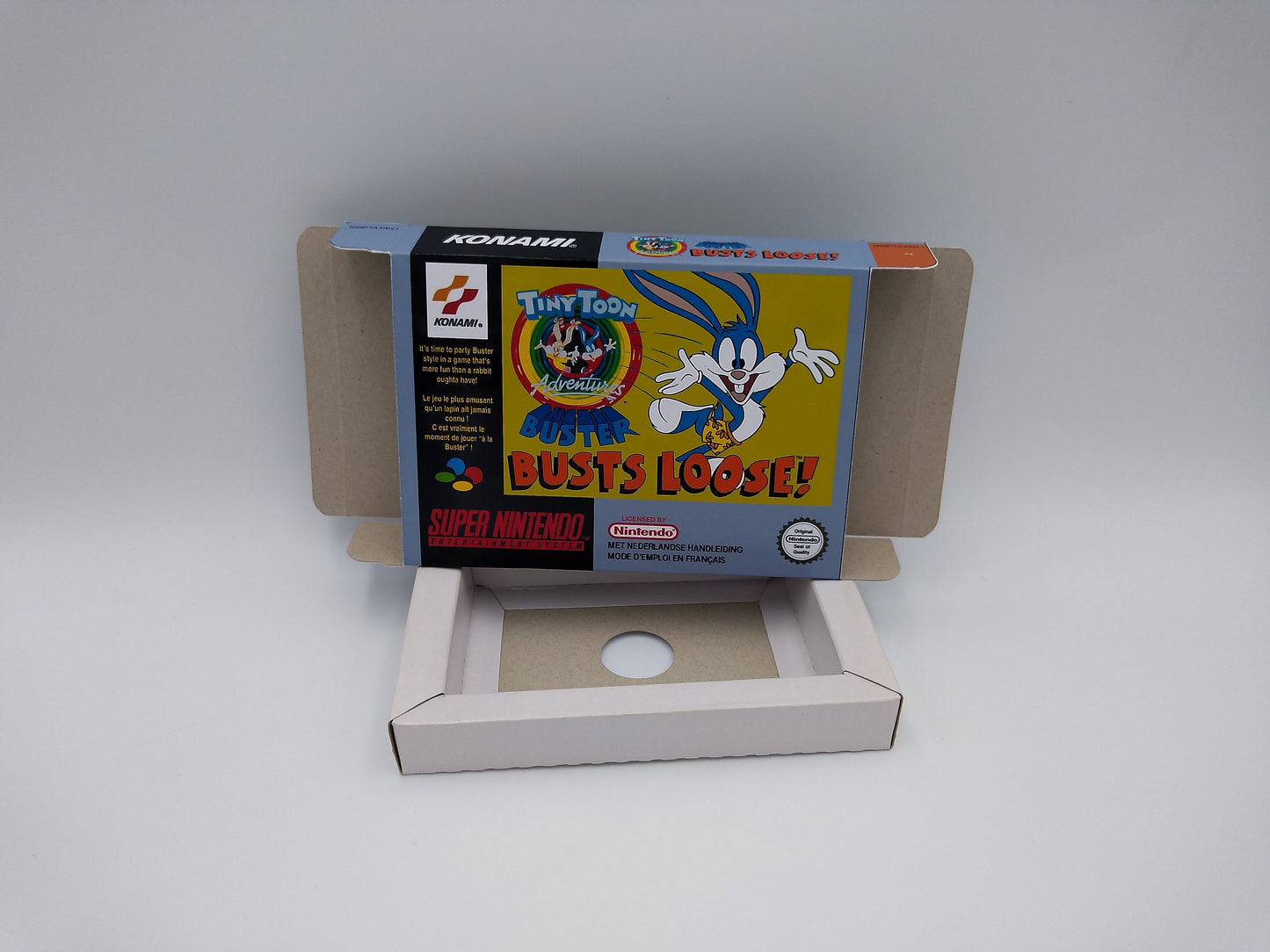 Tiny Toon Adventures: Buster Busts Loose! - box with inner tray option - NTSC or PAL - SNES - thick cardboard as in the original.