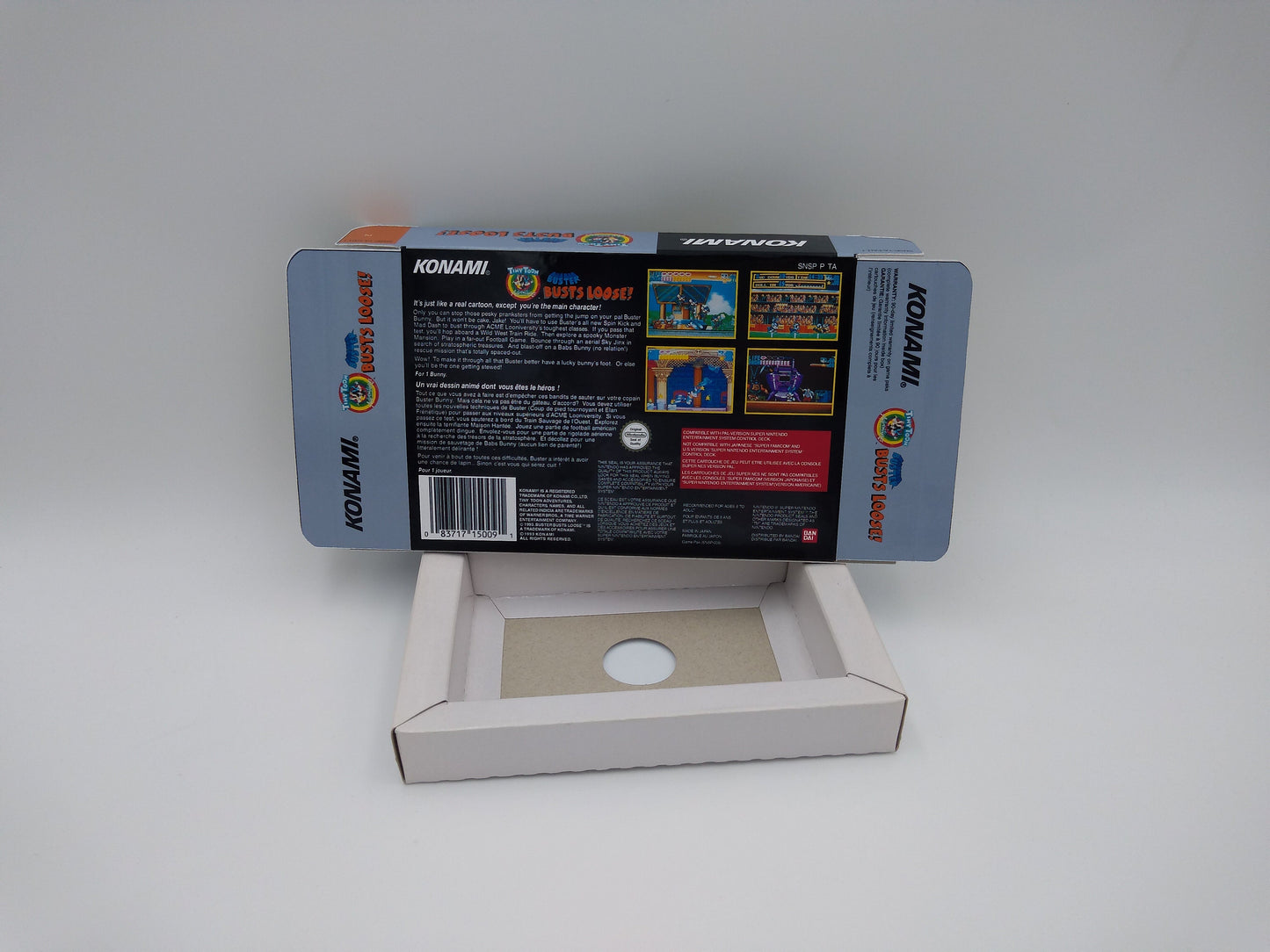 Tiny Toon Adventures: Buster Busts Loose! - box with inner tray option - NTSC or PAL - SNES - thick cardboard as in the original.