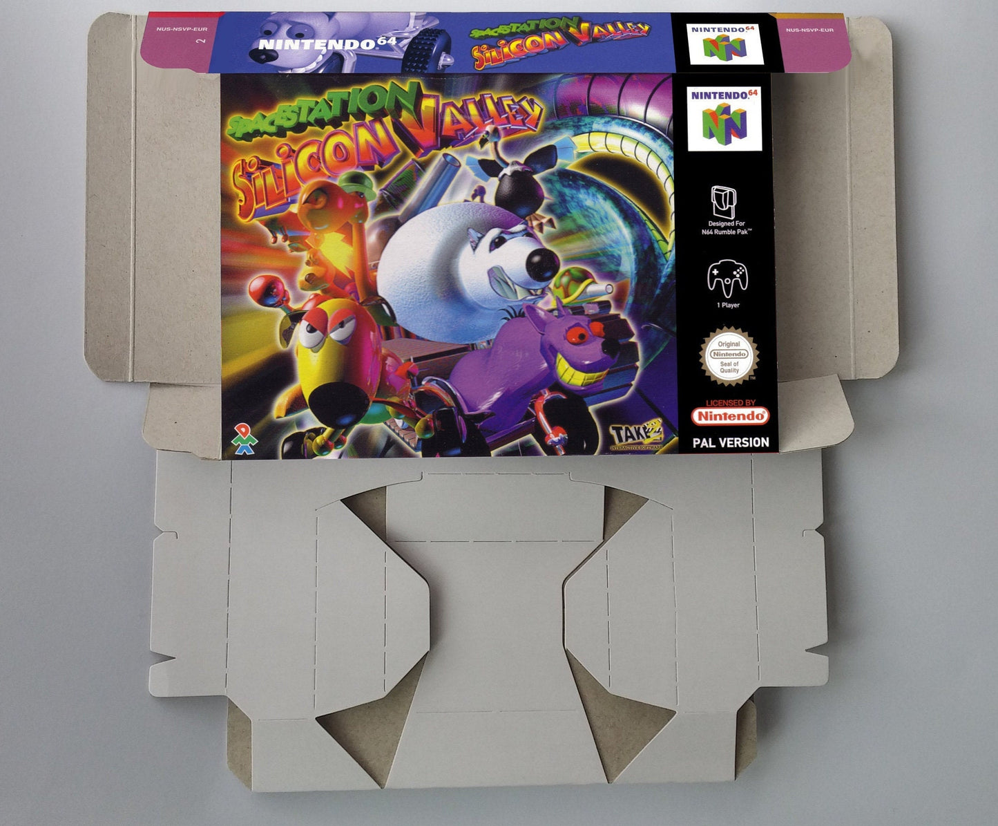 Space Station Silicon Valley - box with insert option - PAL or NTSC - Nintendo 64 - thick cardboard. Top Quality !!