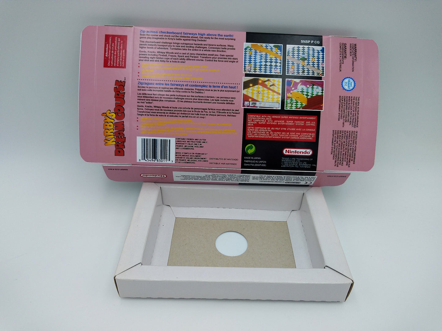 Kirby's Dream Course - box with inner tray option - PAL or NTSC region - Super Nintendo/ SNES- thick cardboard.