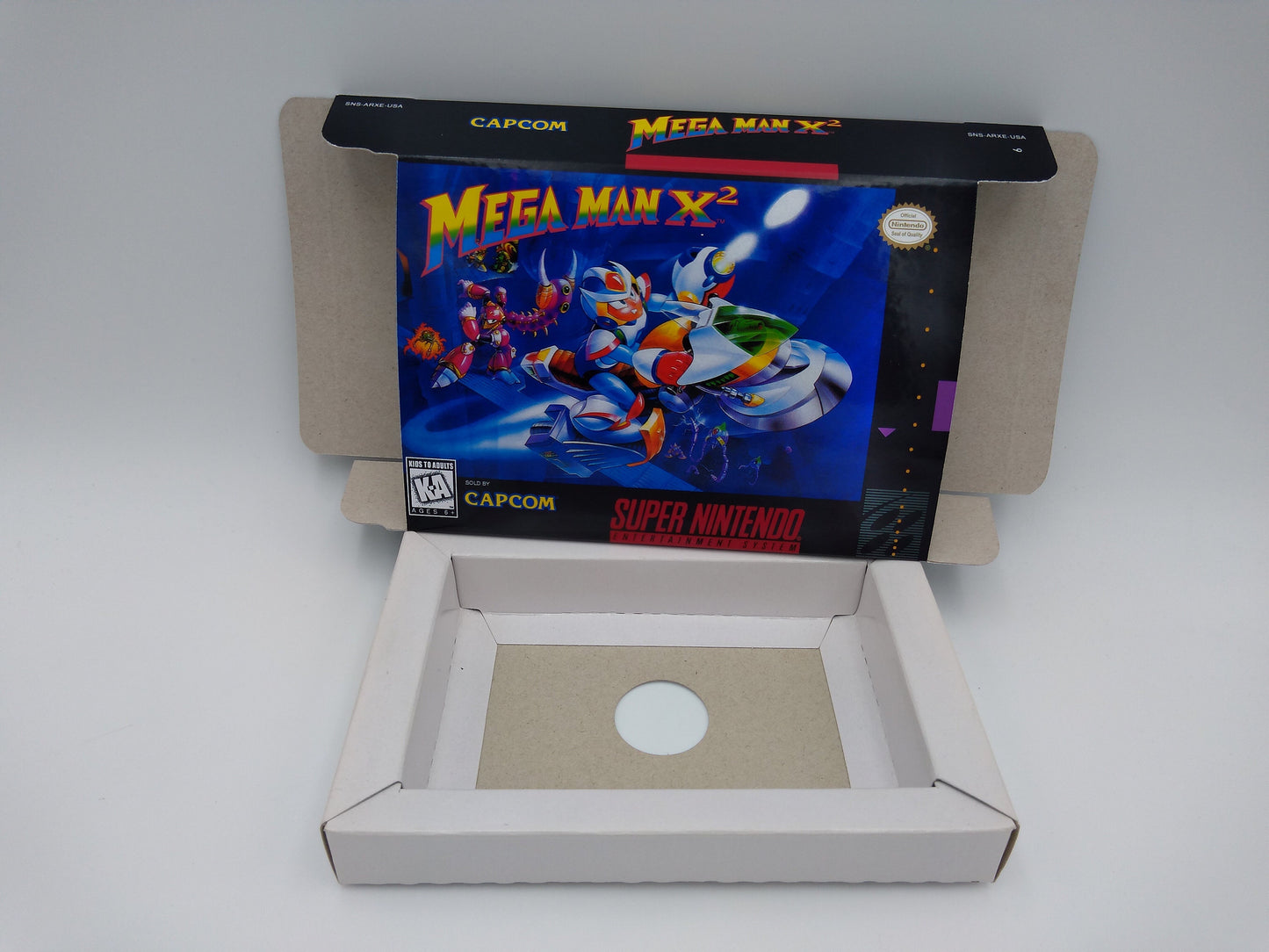 Mega Man X2 - box with inner tray option - PAL or NTSC region - Super Nintendo/ SNES- thick cardboard.