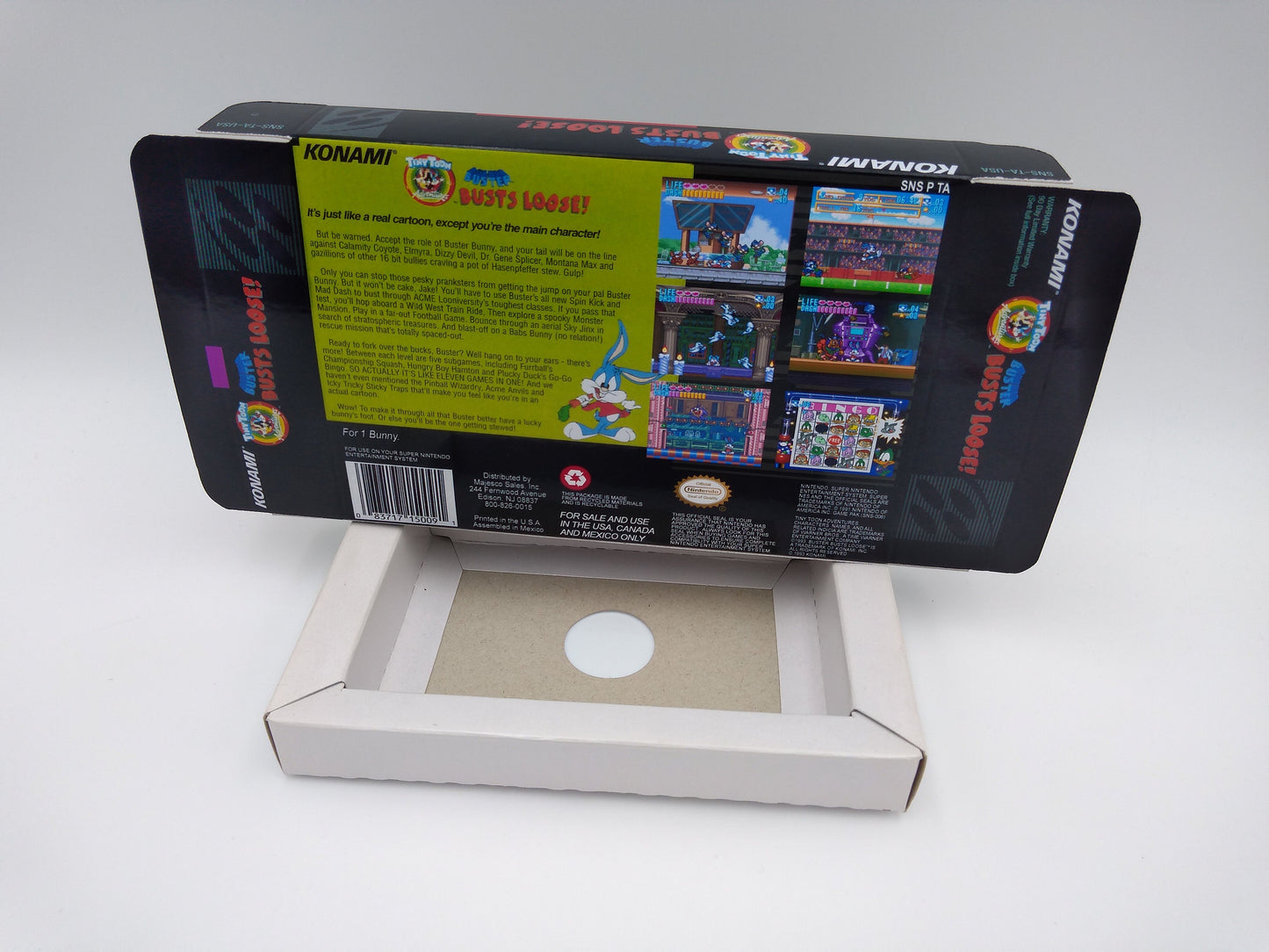 Tiny Toon Adventures: Buster Busts Loose! - box with inner tray option - NTSC or PAL - SNES - thick cardboard as in the original.