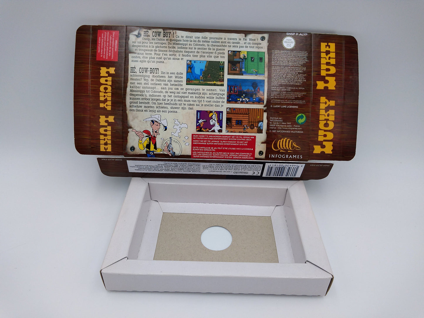 Lucky Luke - box with inner tray option - Super Nintendo/ SNES - thick cardboard. HQ !