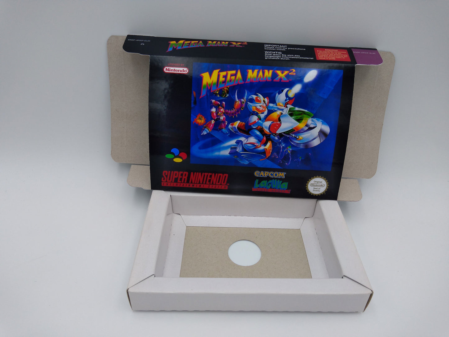 Mega Man X2 - box with inner tray option - PAL or NTSC region - Super Nintendo/ SNES- thick cardboard.