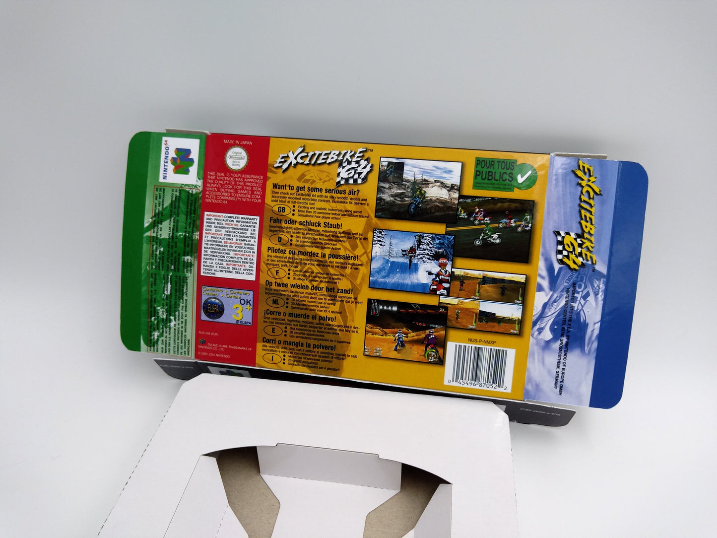 Excitebike 64 - NTSC or PAL - N64 - box replacement with inner tray option - thick cardboard as in the original. Top Quality !!
