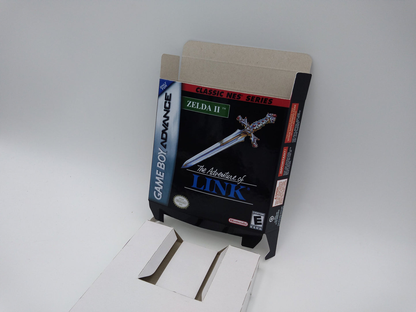 Zelda II The Adventure of Link - box with inner tray option - GBA/ Game Boy Advance - thick cardboard. Top Quality !!