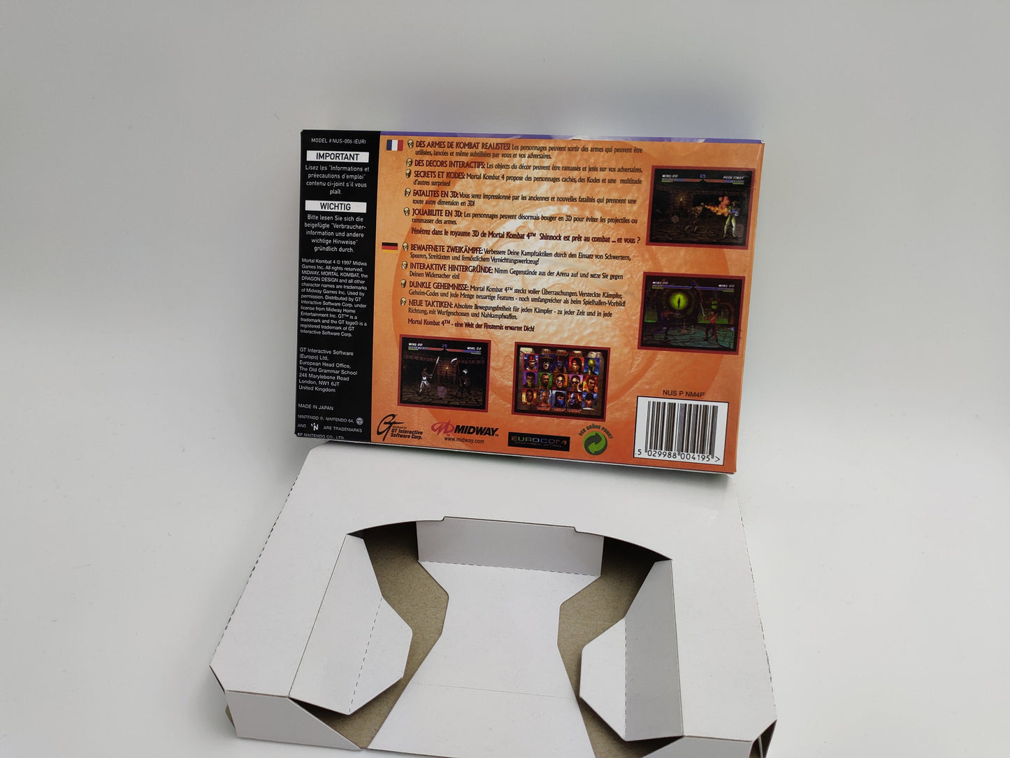 Mortal Kombat 4 - box with inner tray option - Nintendo 64 - thick cardboard. Top Quality !!