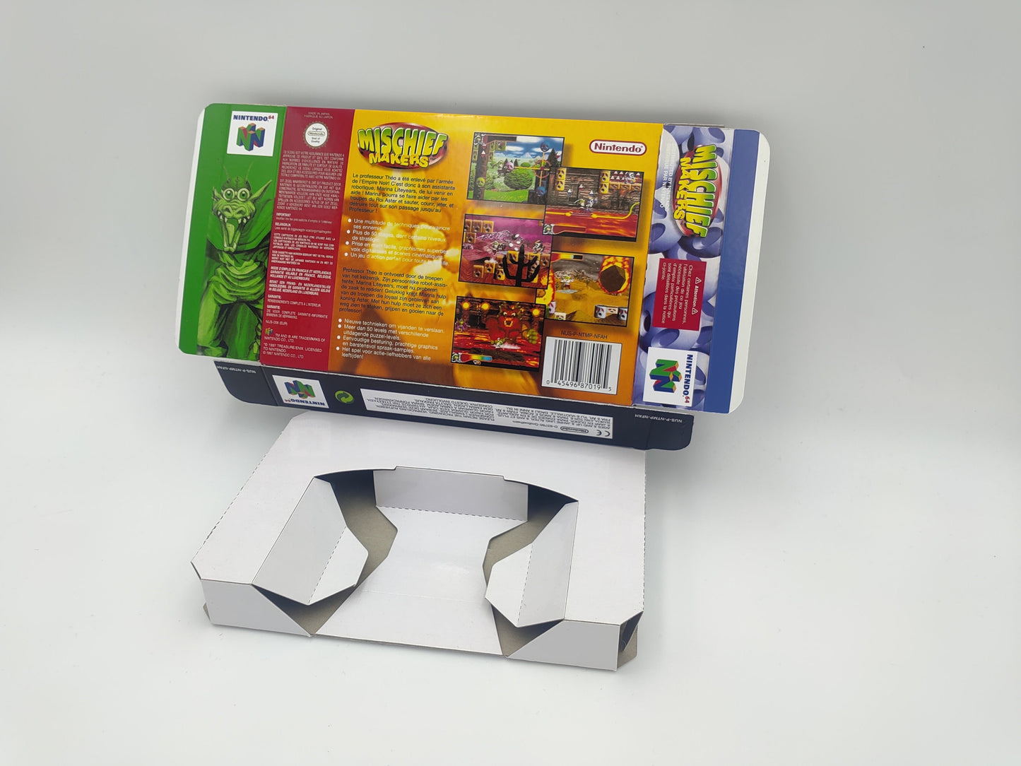 Mischief Makers - box with inner tray option - PAL or NTSC - Nintendo 64 - thick cardboard. Top Quality !!