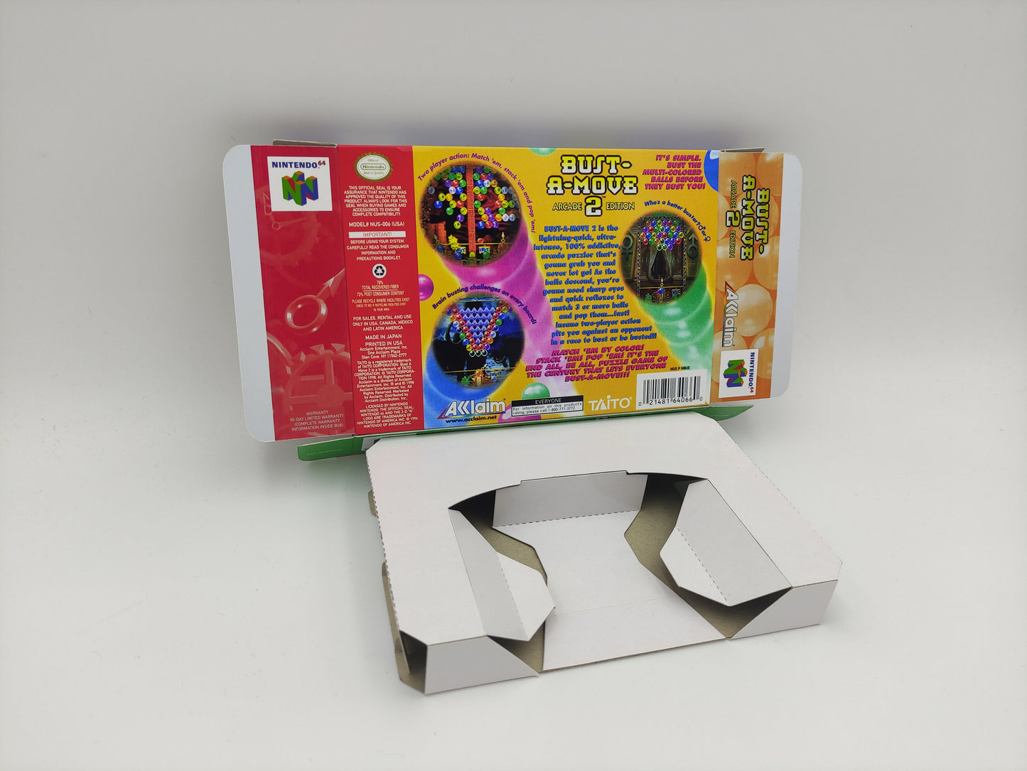 Bust A Move 2 Arcade Edition - box with inner tray option - PAL or NTSC - N64 - thick cardboard as in the original. Top Quality !!