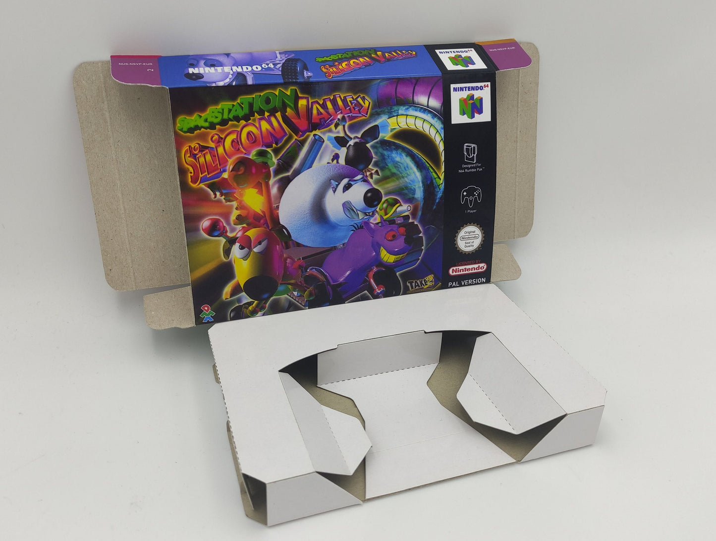Space Station Silicon Valley - box with insert option - PAL or NTSC - Nintendo 64 - thick cardboard. Top Quality !!