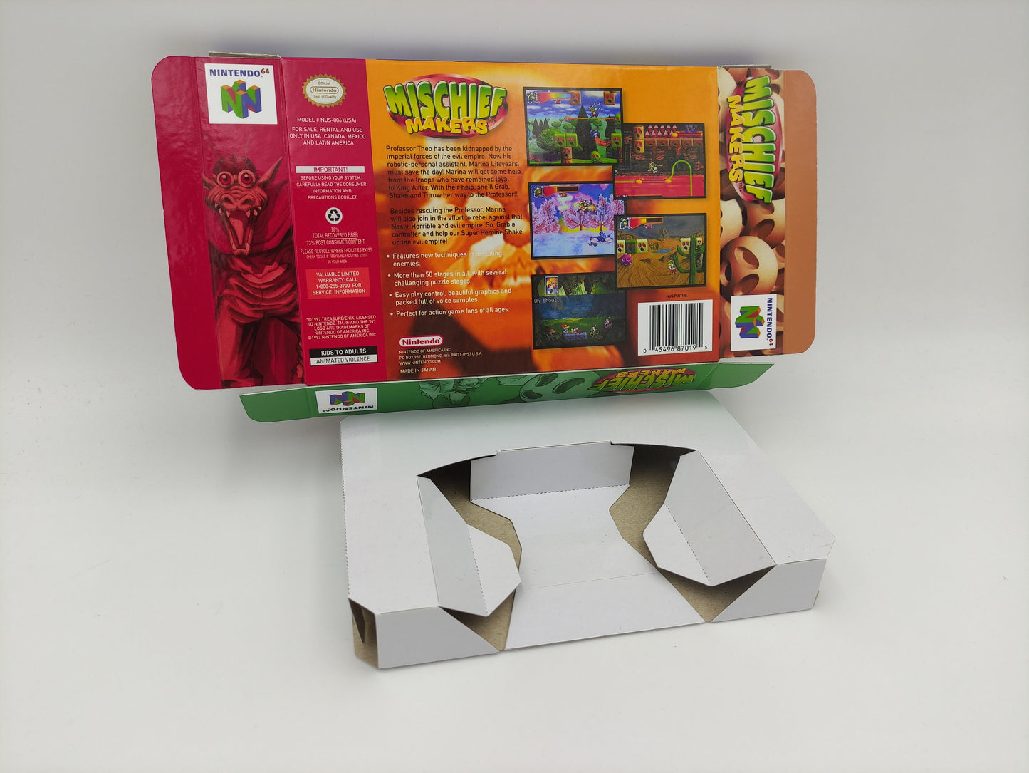 Mischief Makers - box with inner tray option - PAL or NTSC - Nintendo 64 - thick cardboard. Top Quality !!