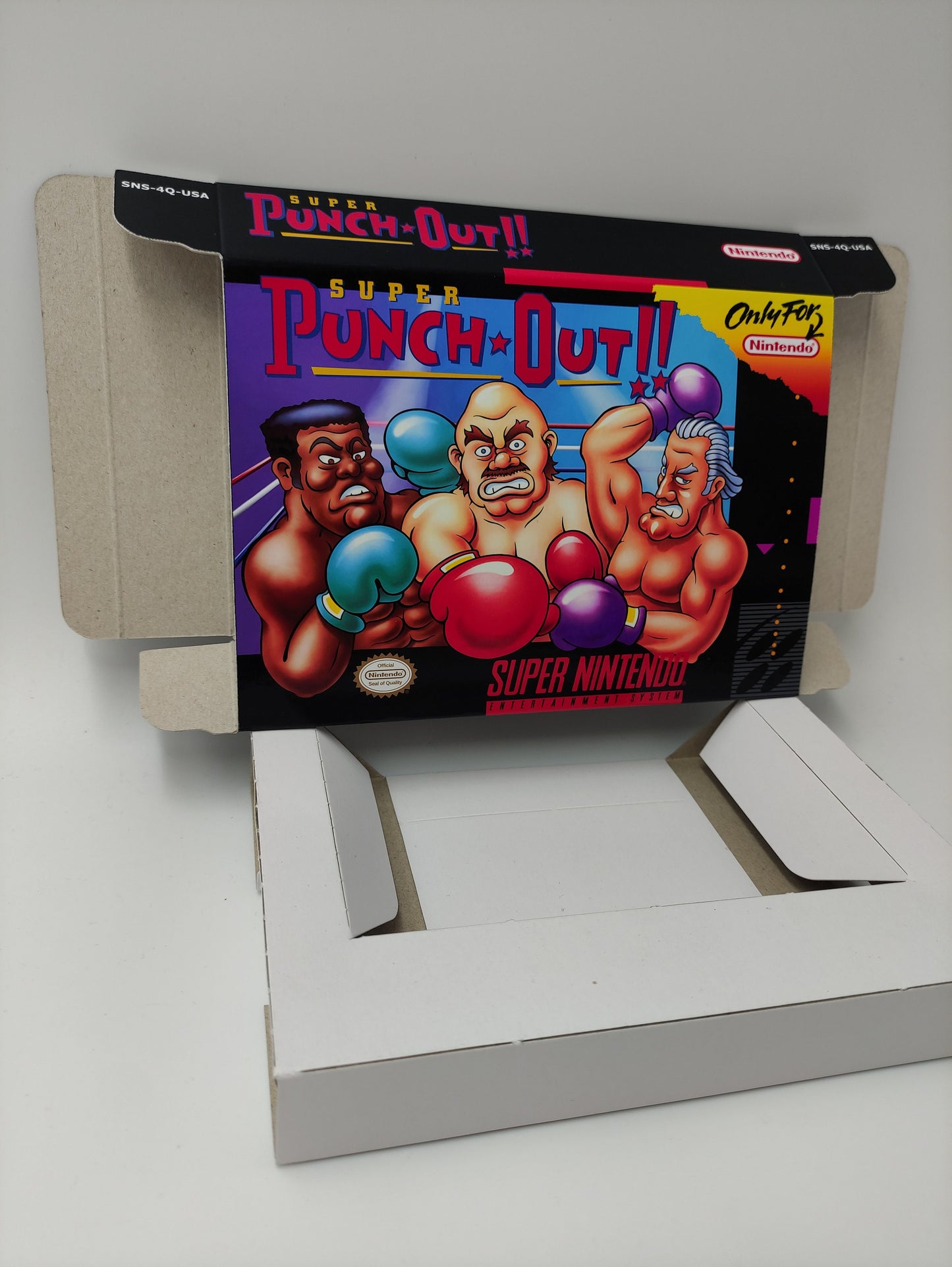 Super Punch Out - box with inner tray option - NTSC or PAL - SNES - thick cardboard as in the original. Top Quality !