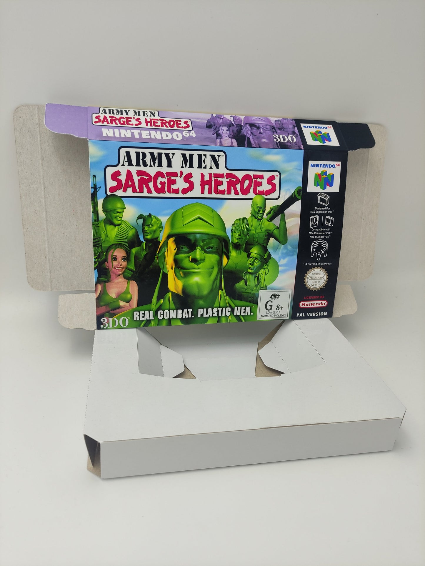 Army Men Sarge's Heroes - box with inner tray option - NTSC, PAL or Australian PAL - Nintendo 64 - thick cardboard. Top Quality !!