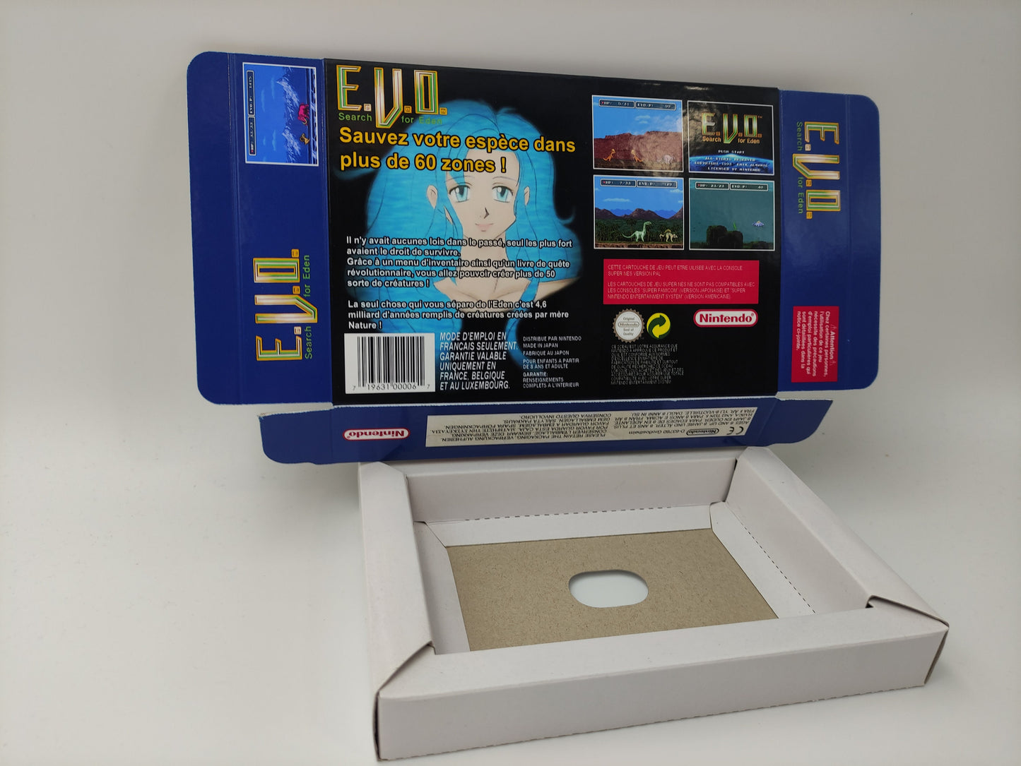 E.V.O.: Search for Eden - Box with inner tray option - SNES - NTSC or Pal Region - thick cardboard as in the original. Top Quality !!
