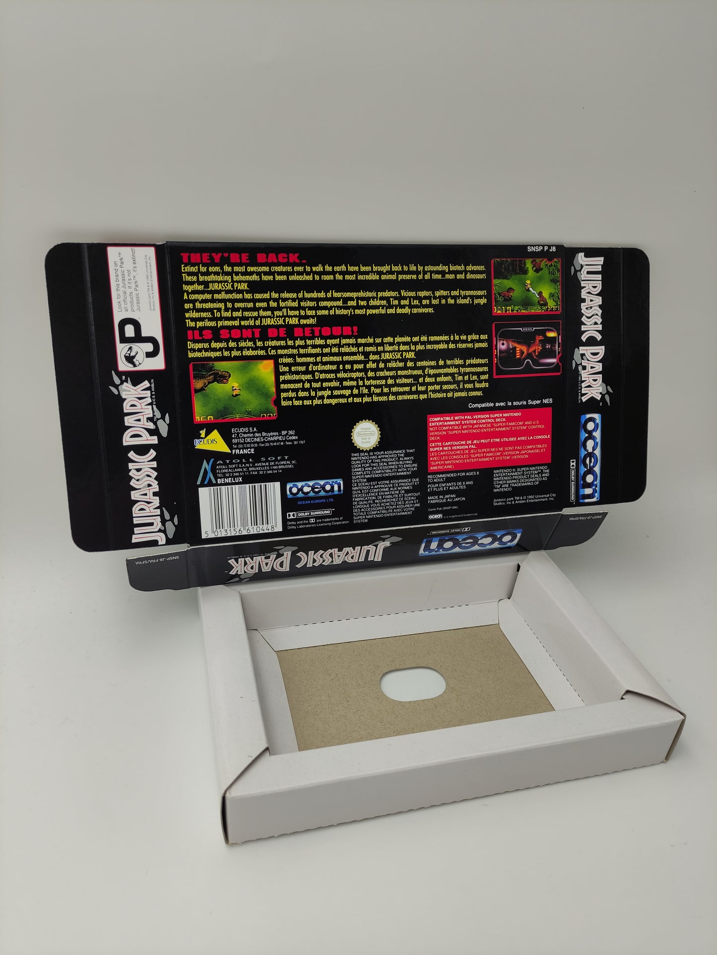 Jurassic Park - box with insert option - PAL or NTSC region - Super Nintendo/ SNES - thick cardboard.