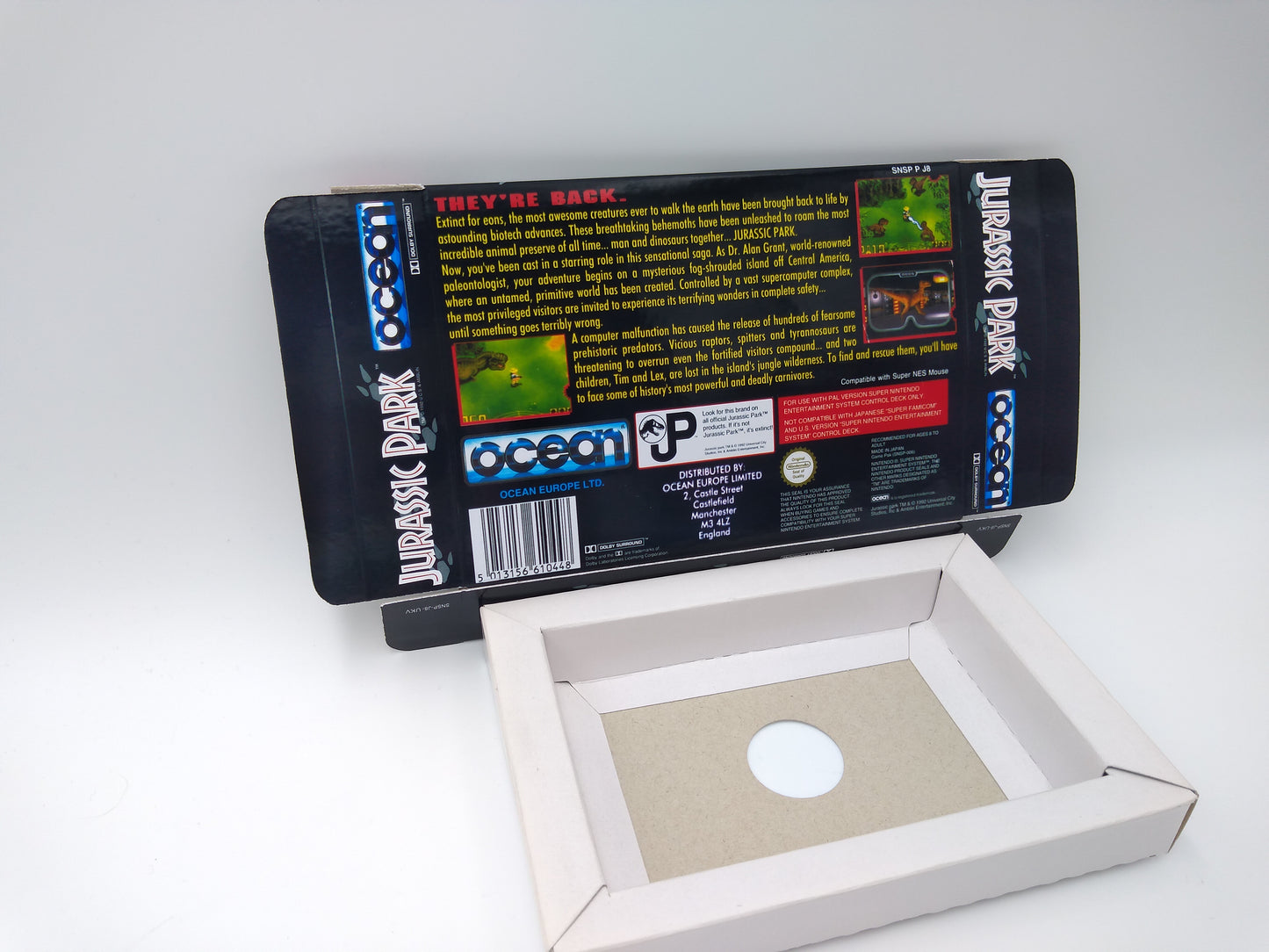 Jurassic Park - box with insert option - PAL or NTSC region - Super Nintendo/ SNES - thick cardboard.