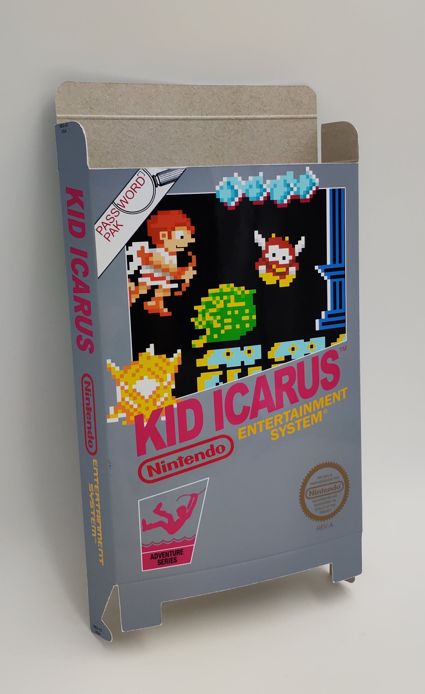 Kid Icarus - Replacement Box, Manual, Dust Cover, Block - NES - NTSC or PAL - thick cardboard as in the original. Top Quality !