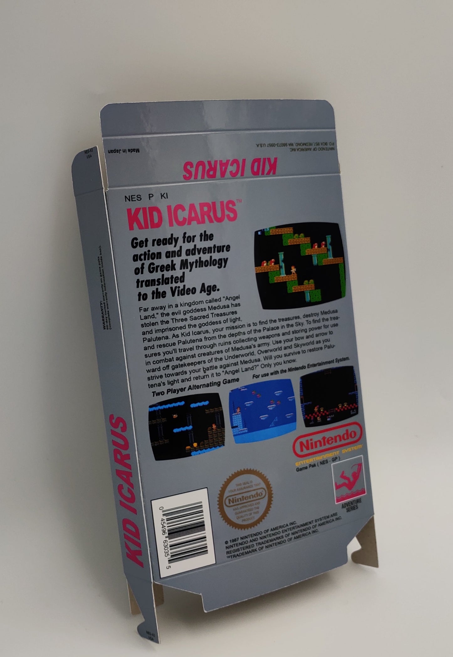 Kid Icarus - Replacement Box, Manual, Dust Cover, Block - NES - NTSC or PAL - thick cardboard as in the original. Top Quality !