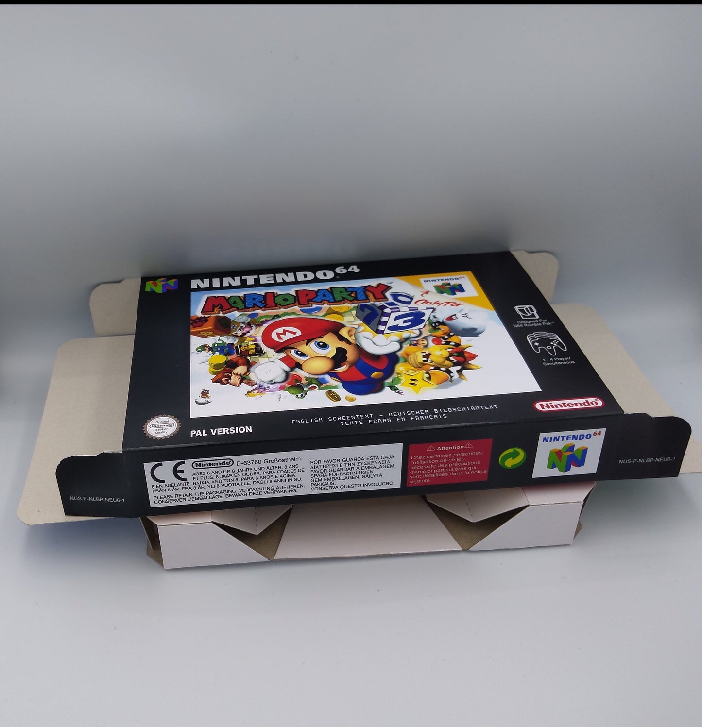 Mario Party - box with inner tray option - Nintendo 64 - Region PAL, NTSC, Australian PAL, Japan Ntsc - thick cardboard as in the original.