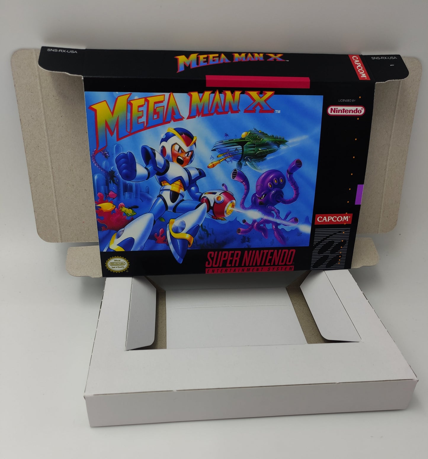 Mega Man X - box with inner tray option - PAL or NTSC - SNES - thick cardboard as in the original.