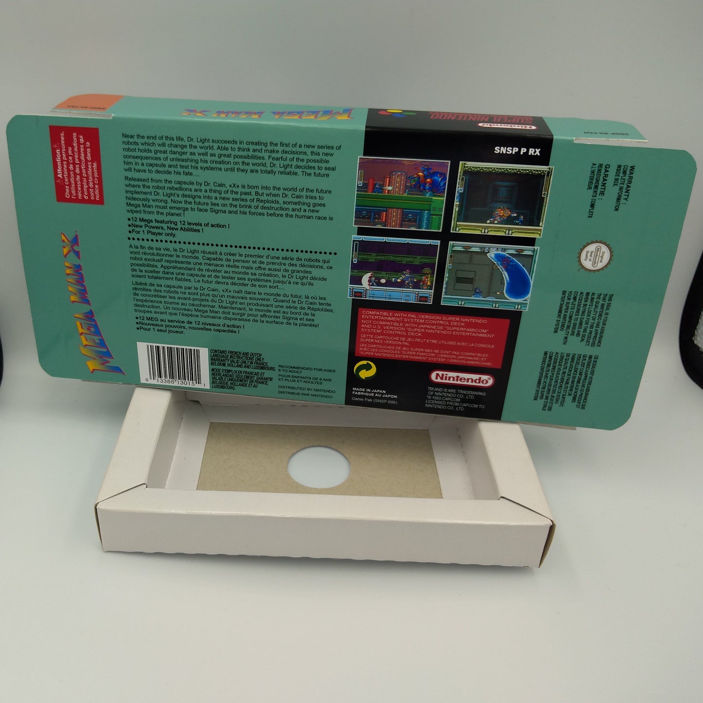 Mega Man X - box with inner tray option - PAL or NTSC - SNES - thick cardboard as in the original.