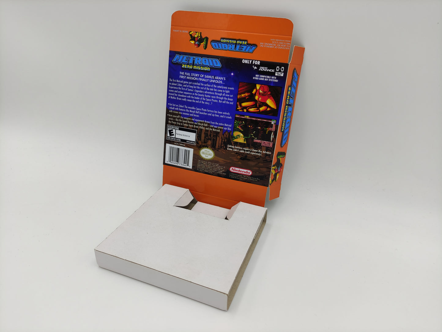 Metroid Zero Mission - box with inner tray option - PAL or NTSC - Game Boy advance/ GBA - thick cardboard. Top Quality !!