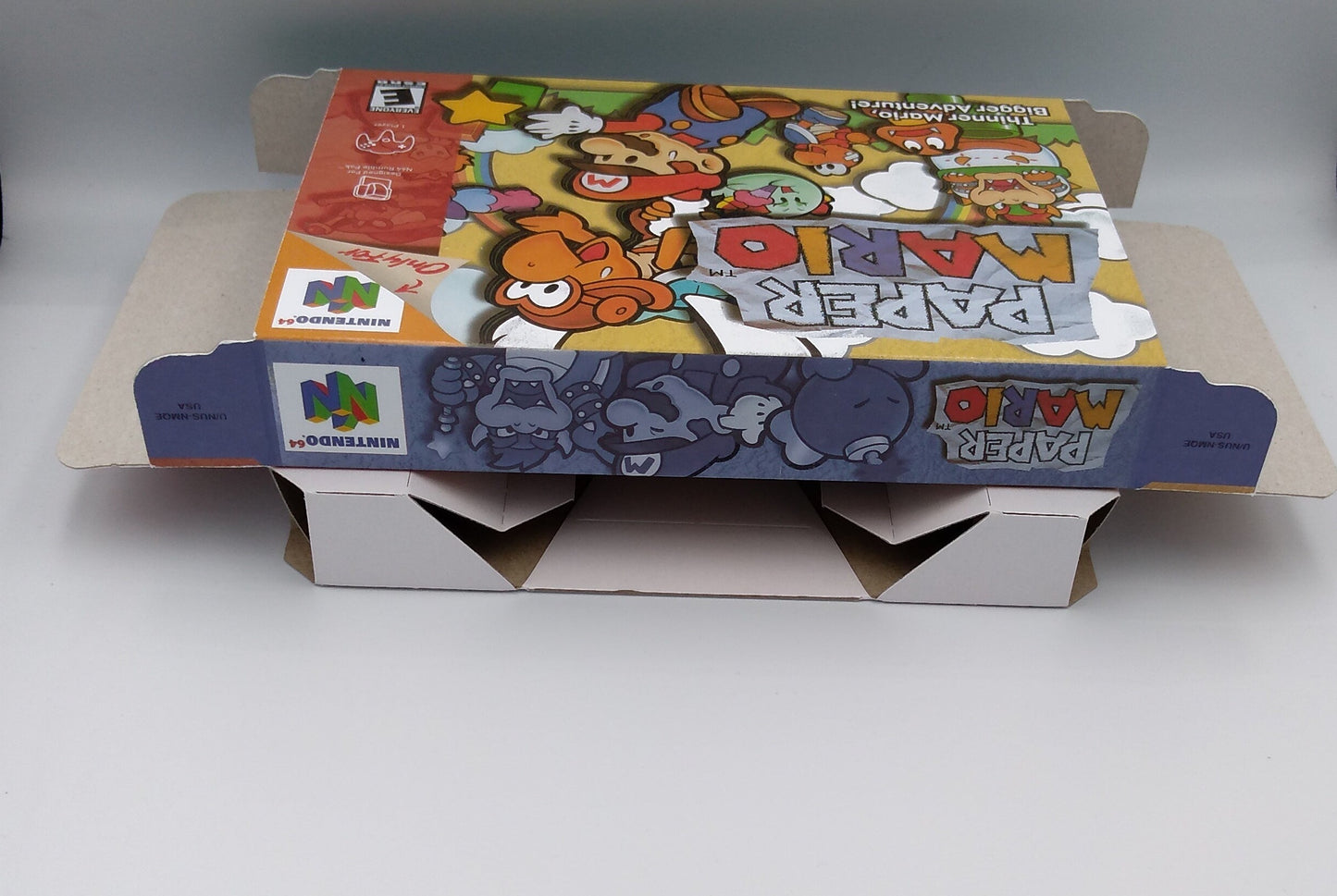 Paper Mario - Replacement Box, Manual, Inner Tray - PAL, Australian PAL or NTSC - Nintendo 64/ N64 - thick cardboard as in the original.