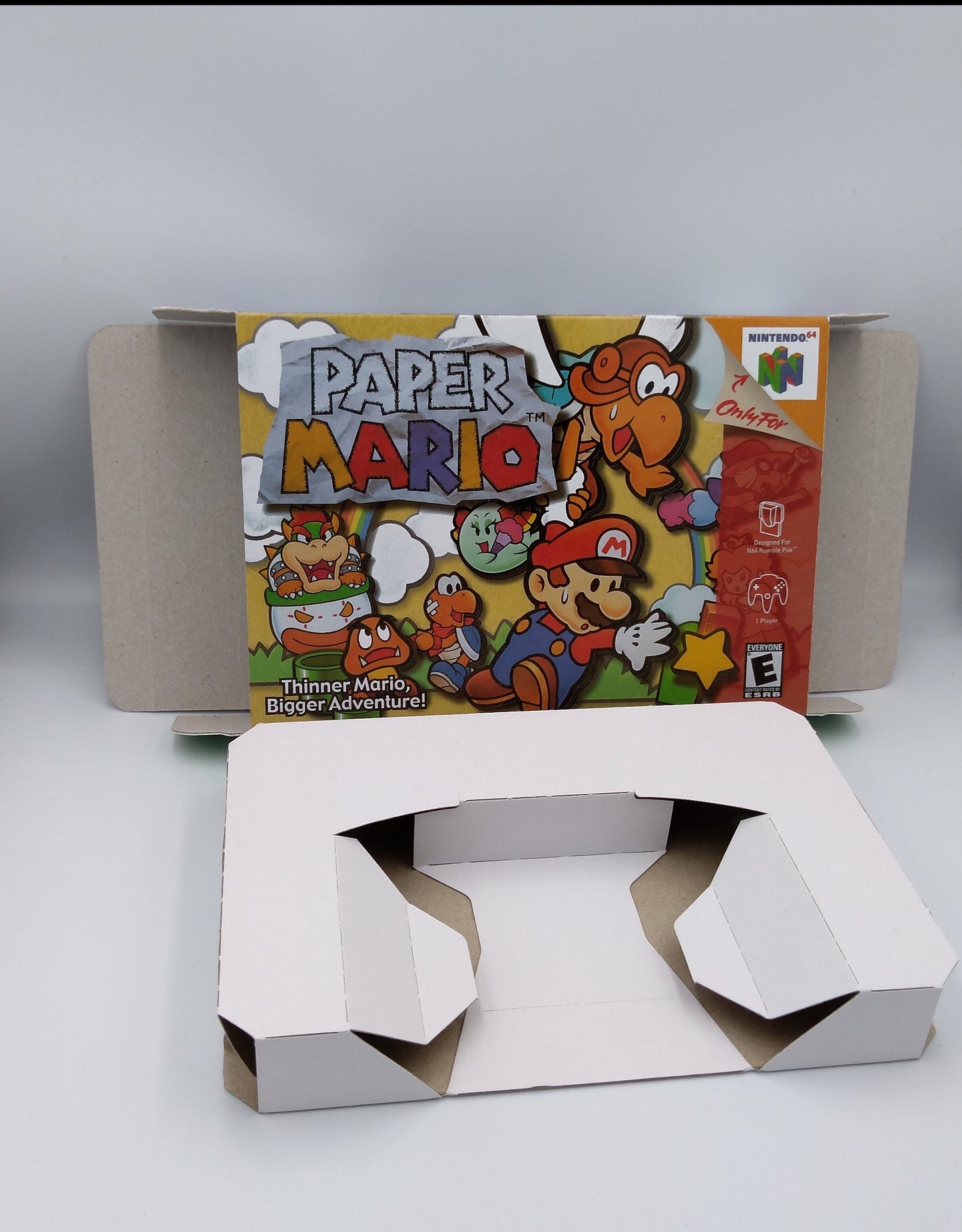 Paper Mario - Replacement Box, Manual, Inner Tray - PAL, Australian PAL or NTSC - Nintendo 64/ N64 - thick cardboard as in the original.