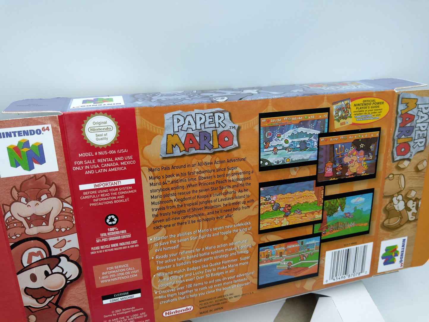 Paper Mario - Replacement Box, Manual, Inner Tray - PAL, Australian PAL or NTSC - Nintendo 64/ N64 - thick cardboard as in the original.